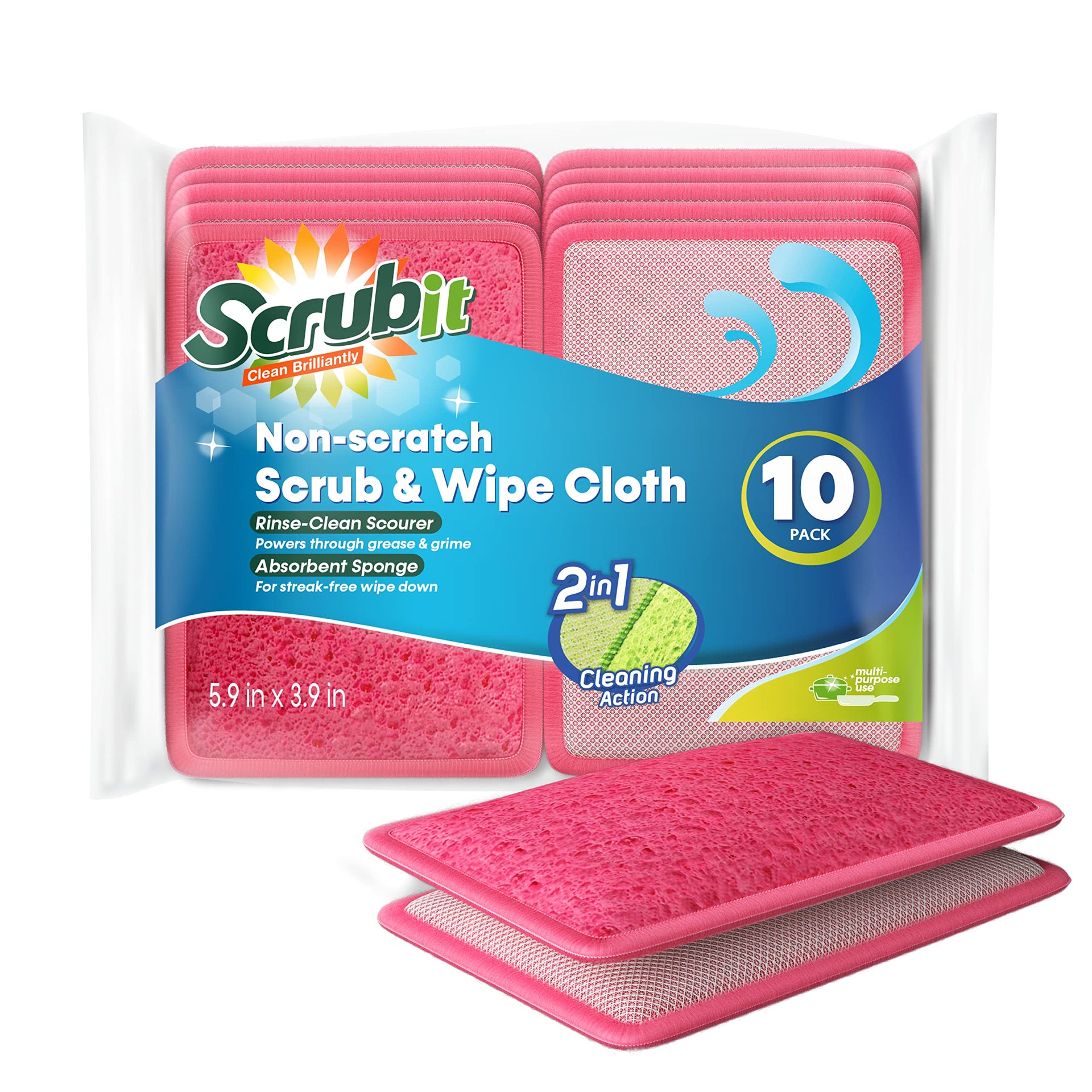 Scrub and Wipe Scrubbing Pads [10 Pack] (10 Count)