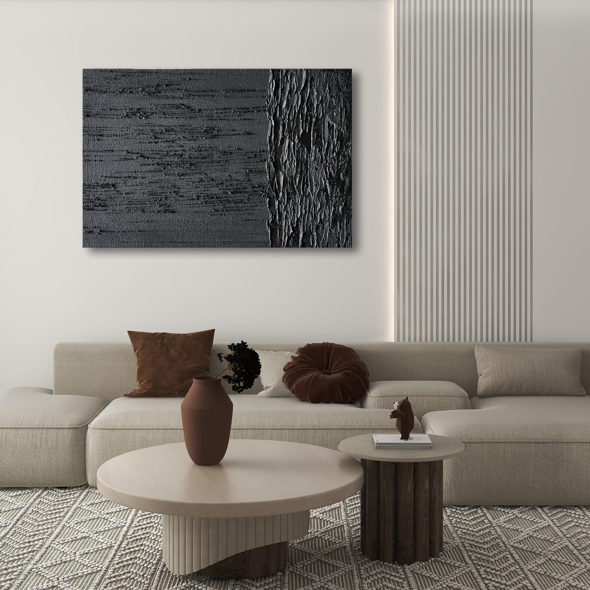 Art Hand Painted Thick Texture Black Minimalist Oil Painting 45x30 Inch Wall Decorative Art