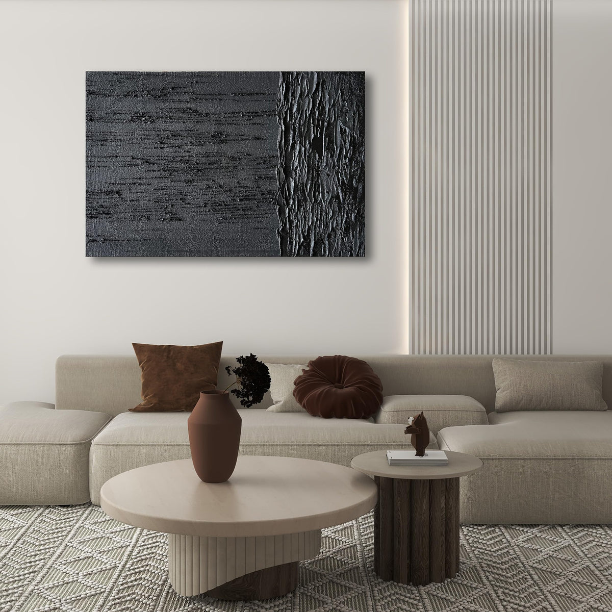 Art Hand Painted Thick Texture Black Minimalist Oil Painting 45x30 Inch Wall Decorative Art