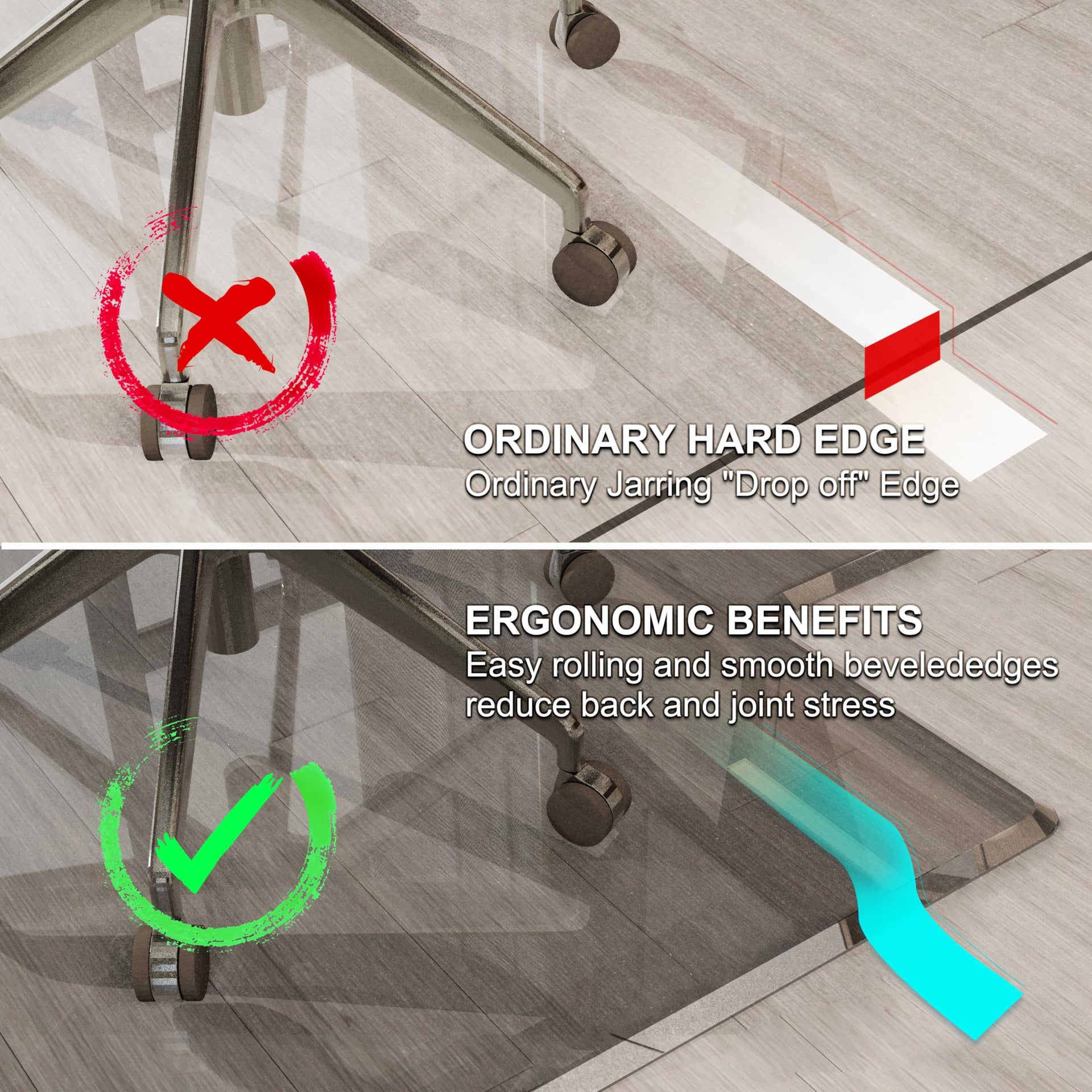 Beveled Edge Office Chair Mat for Carpet or Hardwood Floor