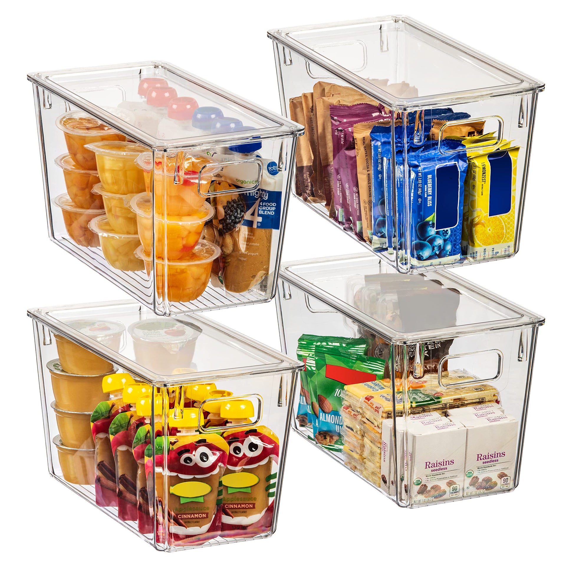 Plastic Storage Bins with Lids for Pantry & Fridge (4 Count)