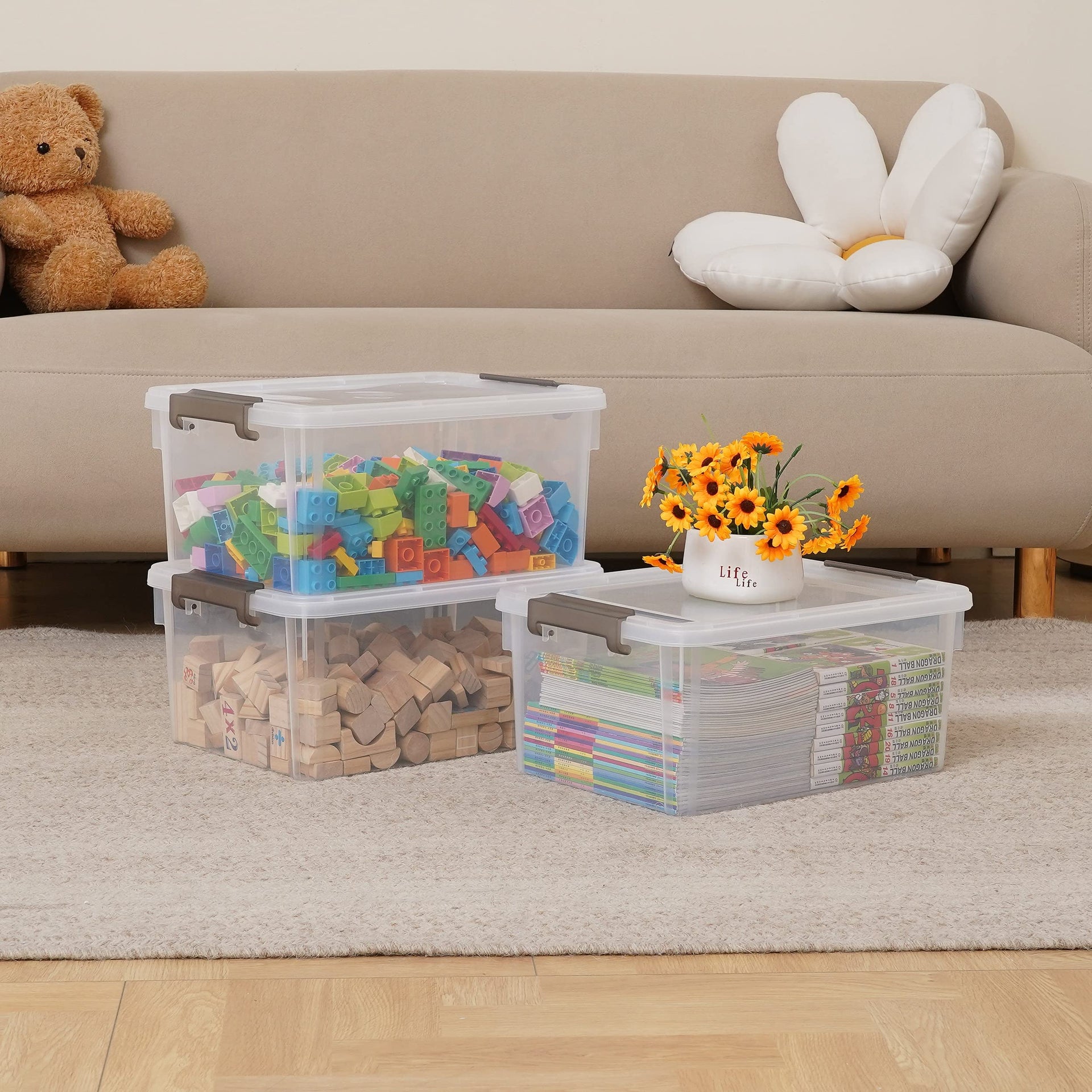 17 QT Plastic Storage Bins with Latching Lids Stackable Storage Containers for Organizing Large Clear Storage Box for Garage (8 Count)