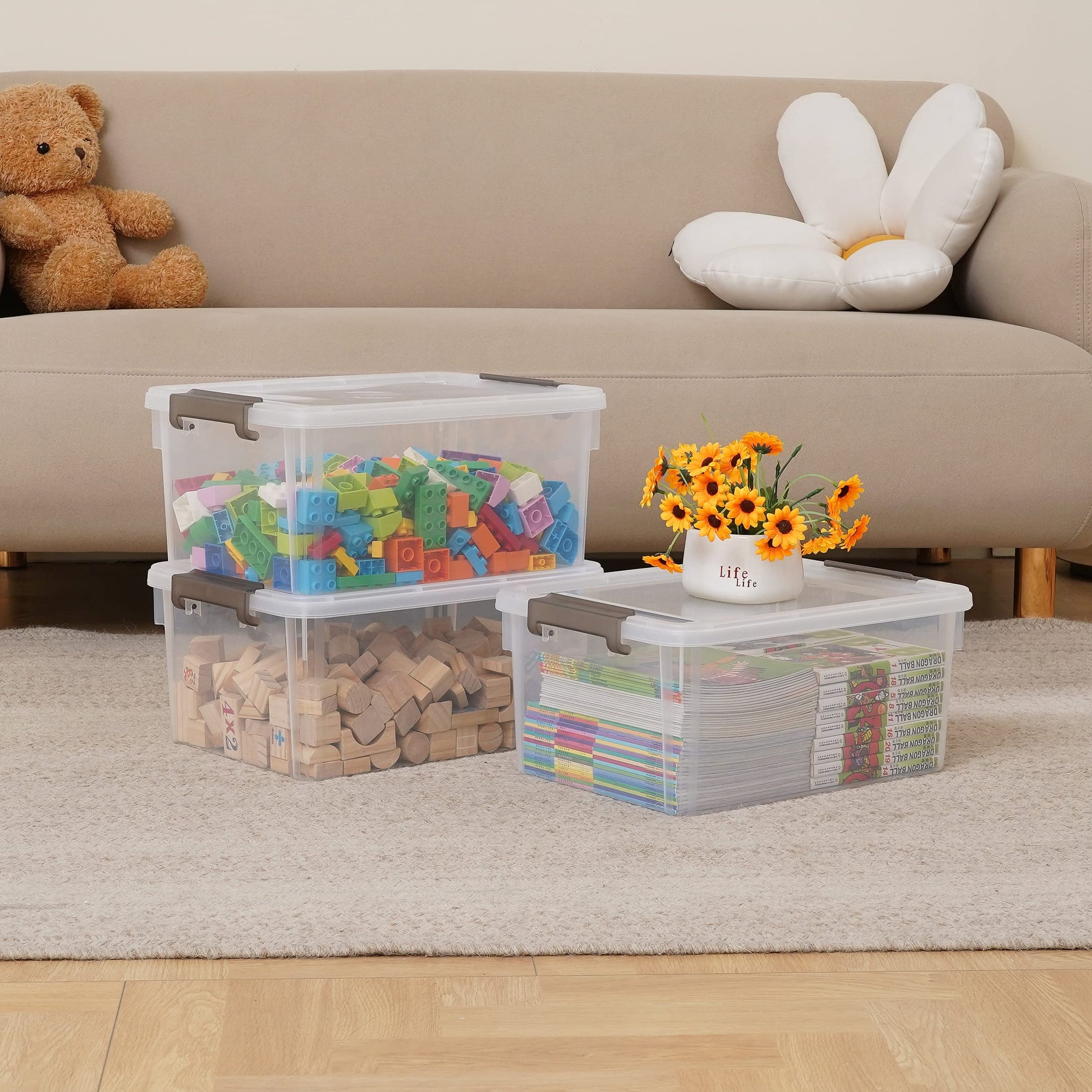 17 QT Plastic Storage Bins with Latching Lids Stackable Storage Containers for Organizing Large Clear Storage Box for Garage (8 Count)