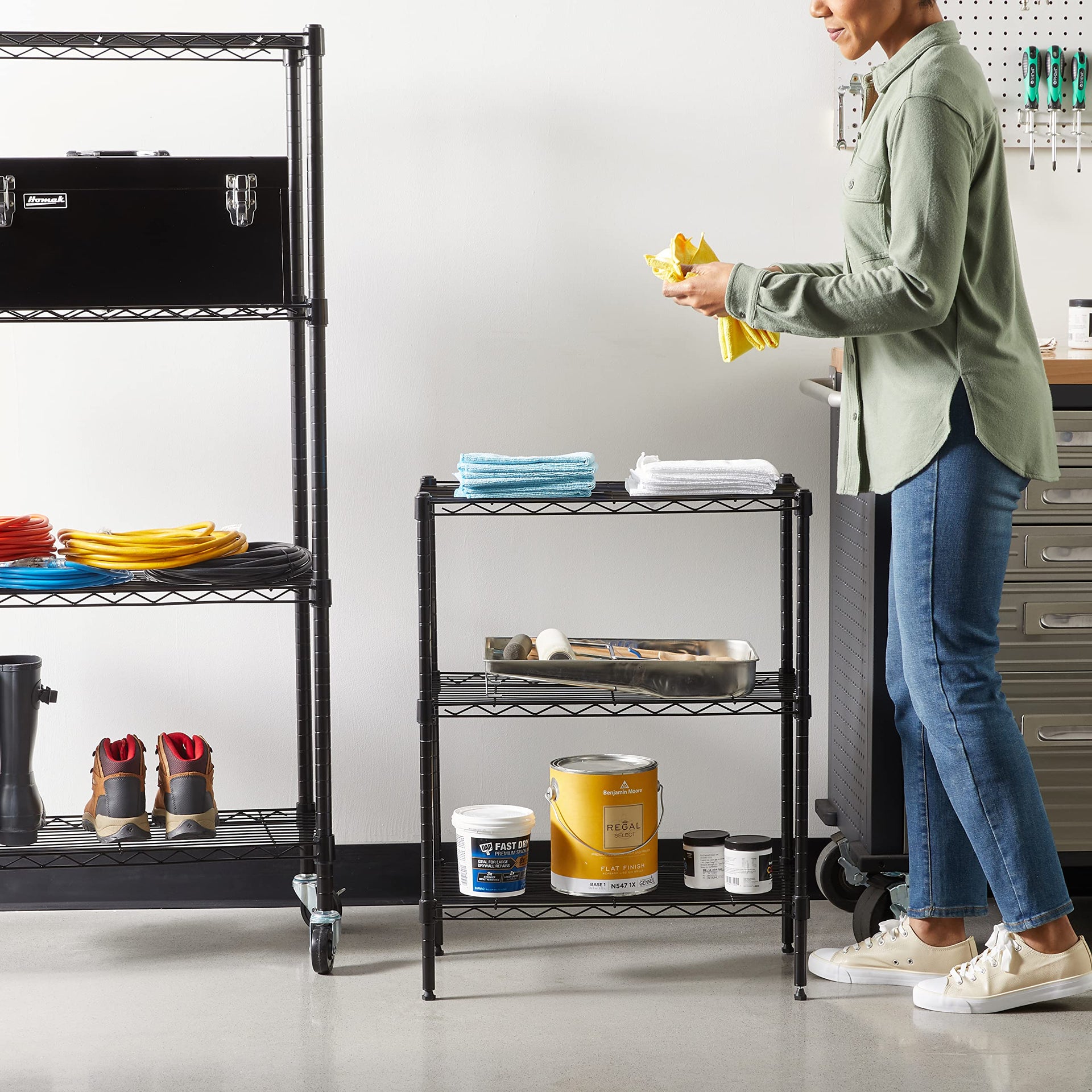 3 Shelf Adjustable Heavy Duty Steel Wire Rack Storage Shelving Organizer with Storage Space