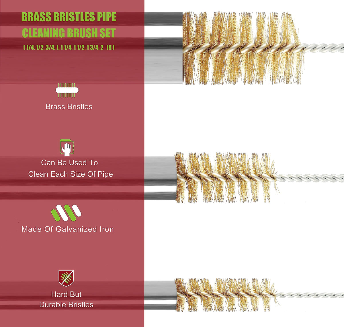 16 Inch Extra Long Pipe Cleaning Brush Set with Brass Bristles