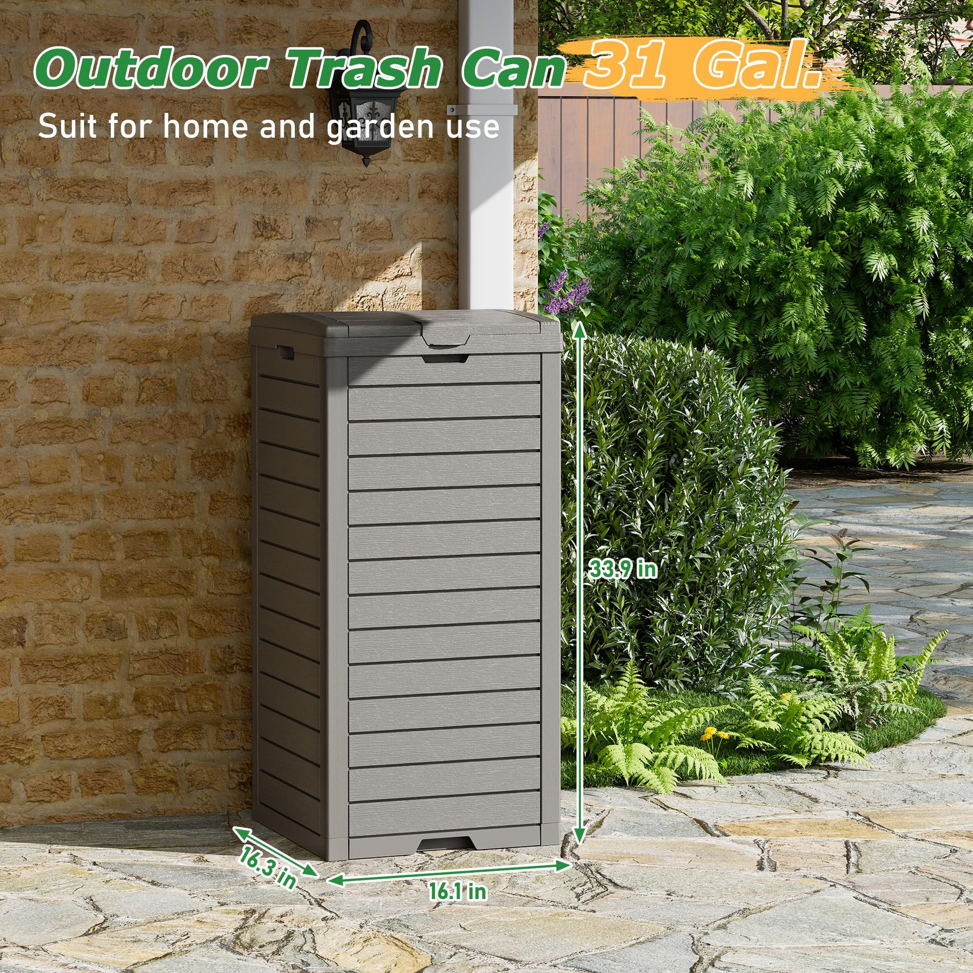 31 Gal Outdoor Trash Can with Lid