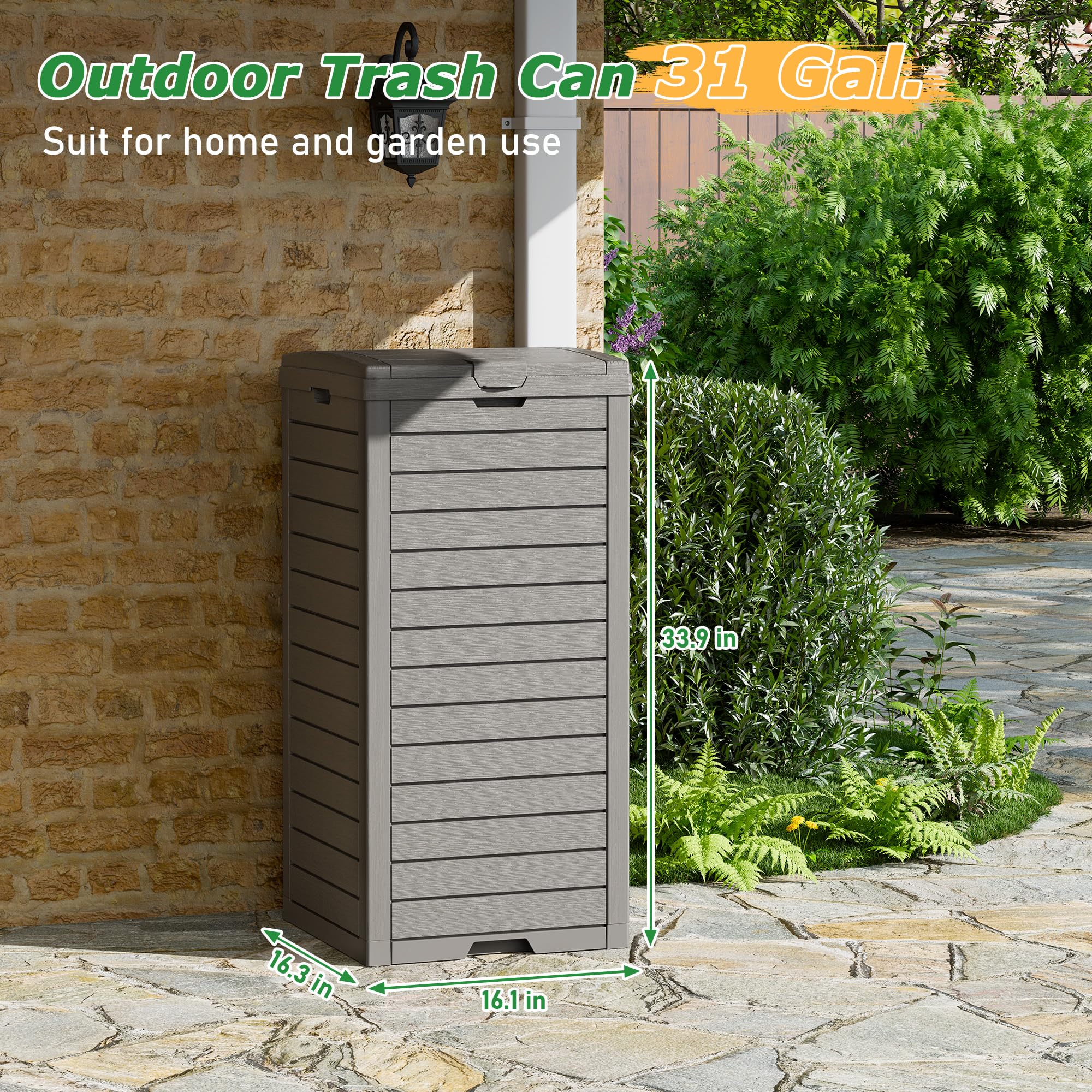 31 Gal Outdoor Trash Can with Lid
