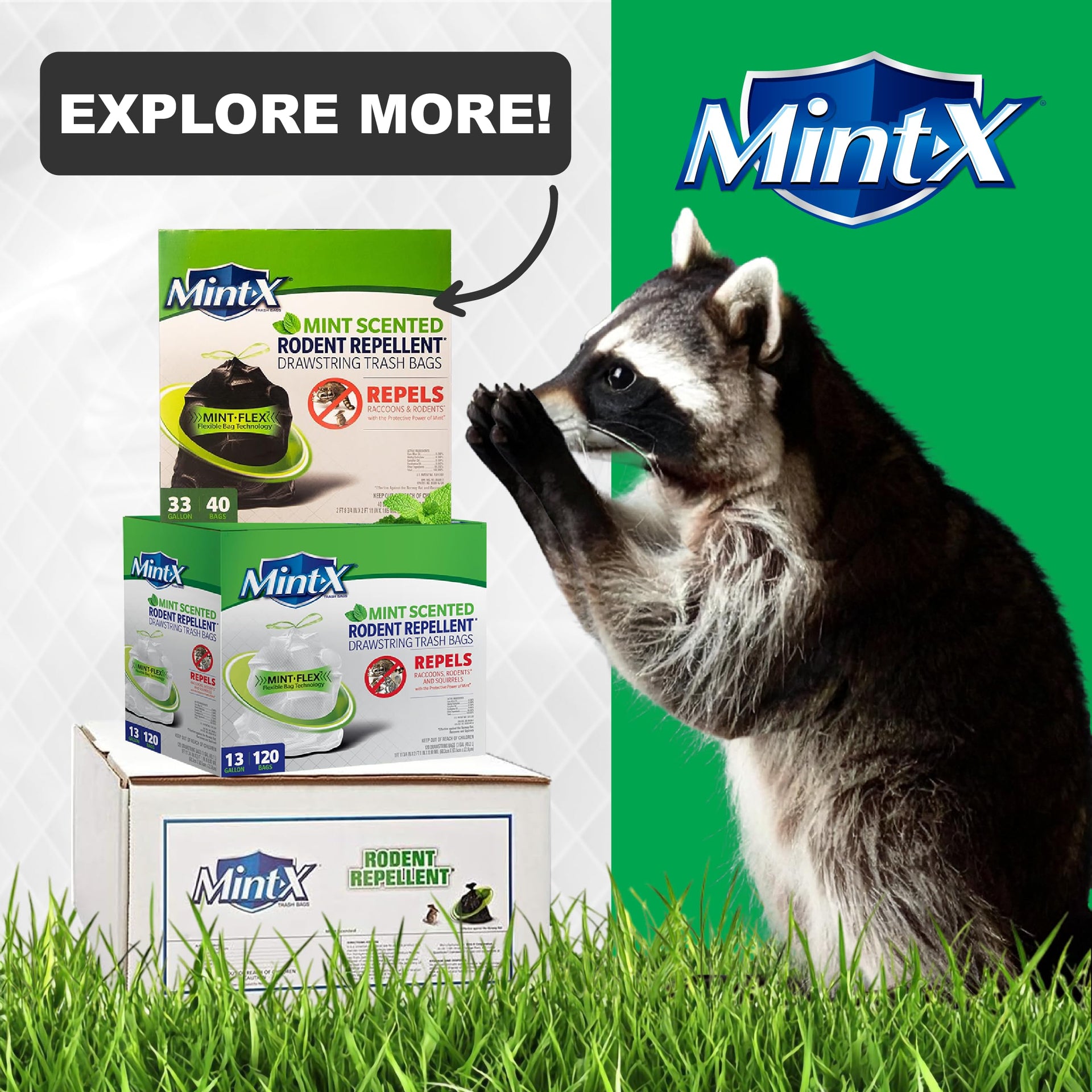 Rodent Repellent Outdoor Home and Industrial Trash Bags with Drawstring & Mint (90 Count)