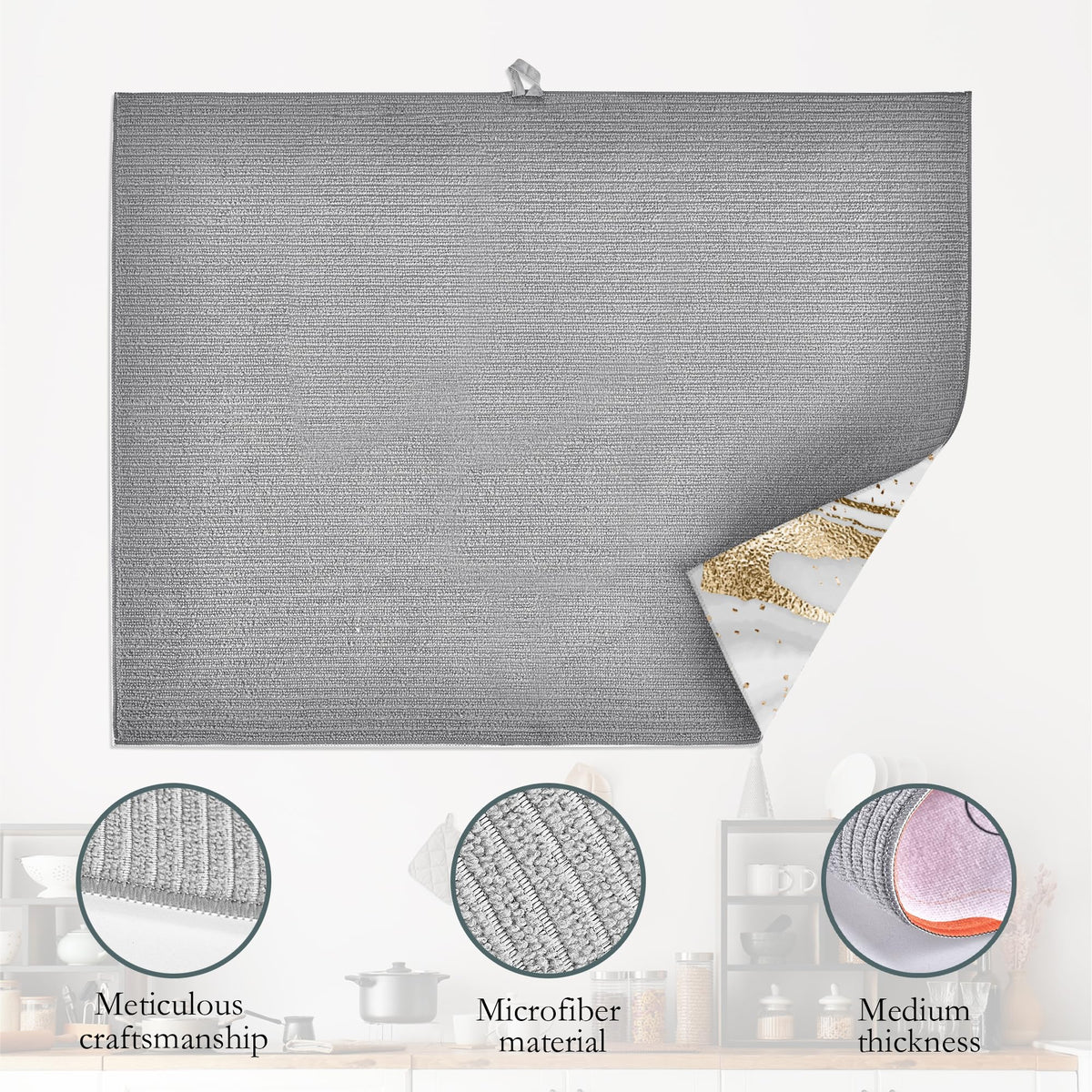 White Gold Marble Dish Drying Mats 18x24 Inch