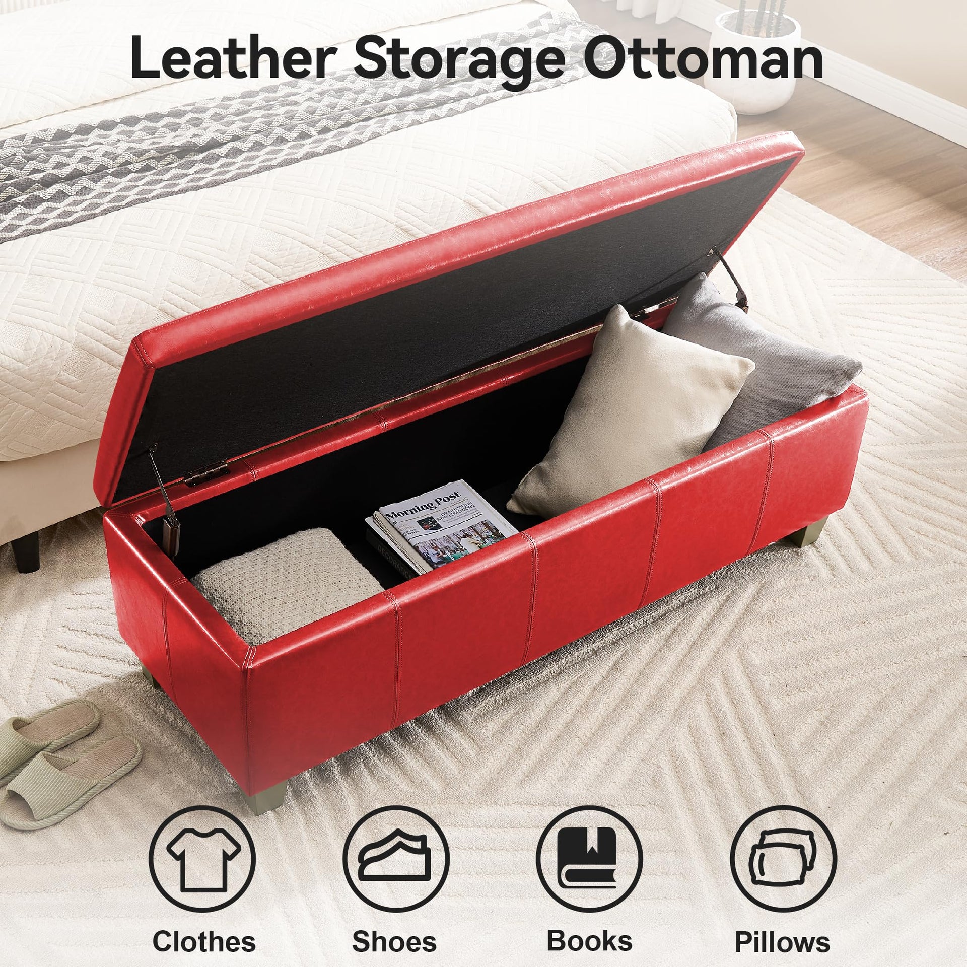 41" Faux Leather Storage Ottoman