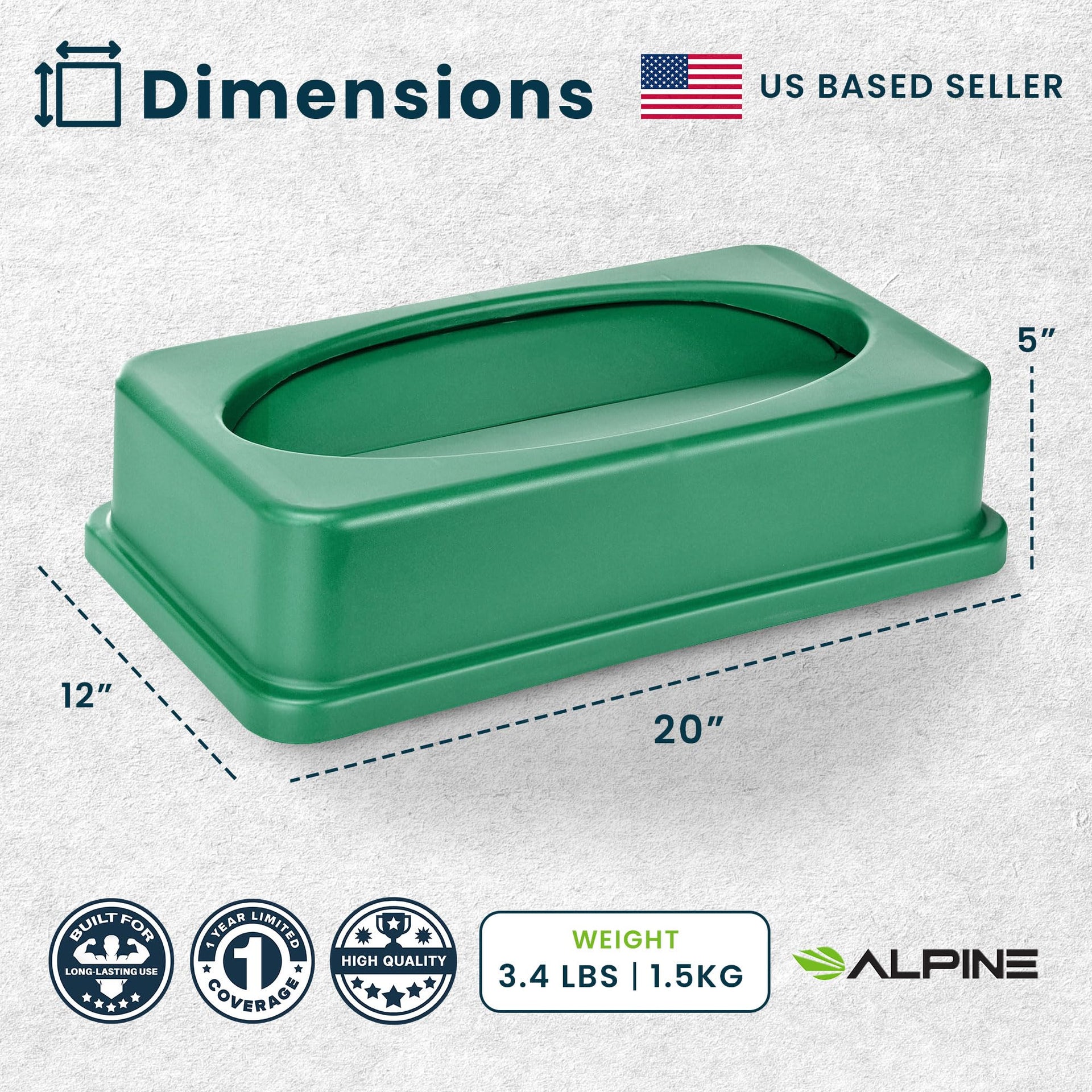 Slim Trash Can Lid for 16 to 23 Gallon Green Indoor Recycle Bin