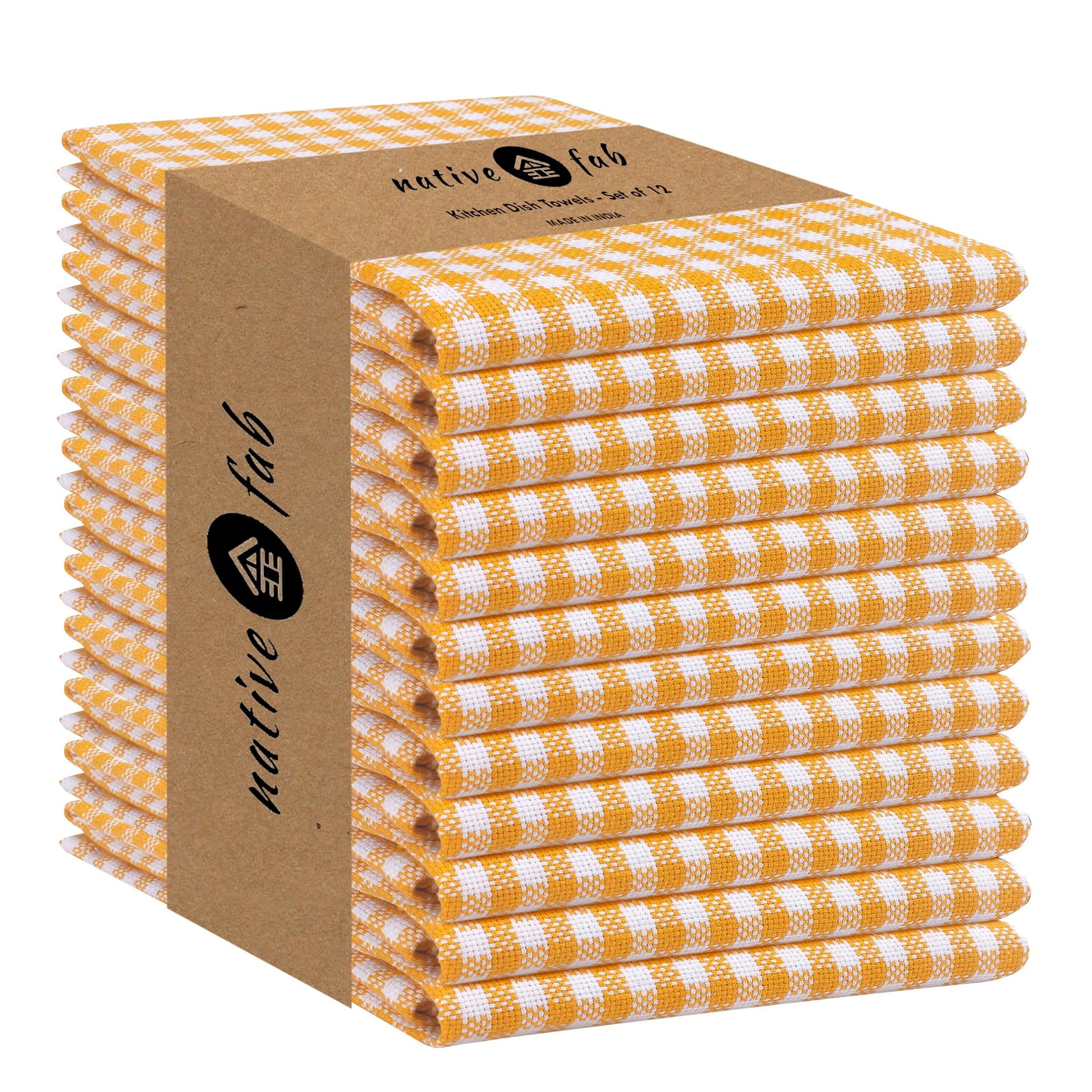 12 Pack Mini Check Yellow Kitchen Towels 16"x26"