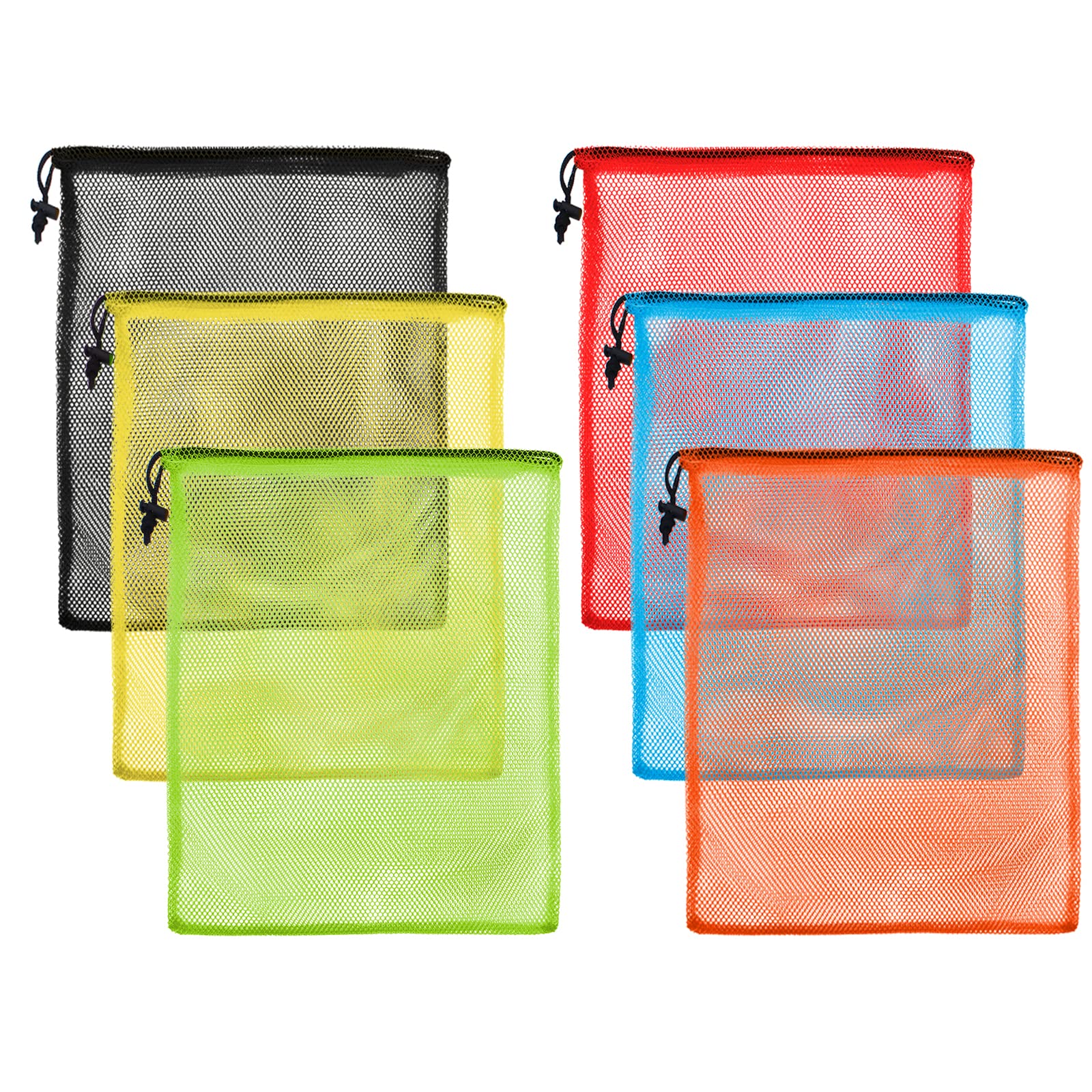13"X15.5" 6Pcs Mesh Laundry Drawstring Bag Nylon Drawstring Gym Bag with Cord Lock Closure (6 Count)