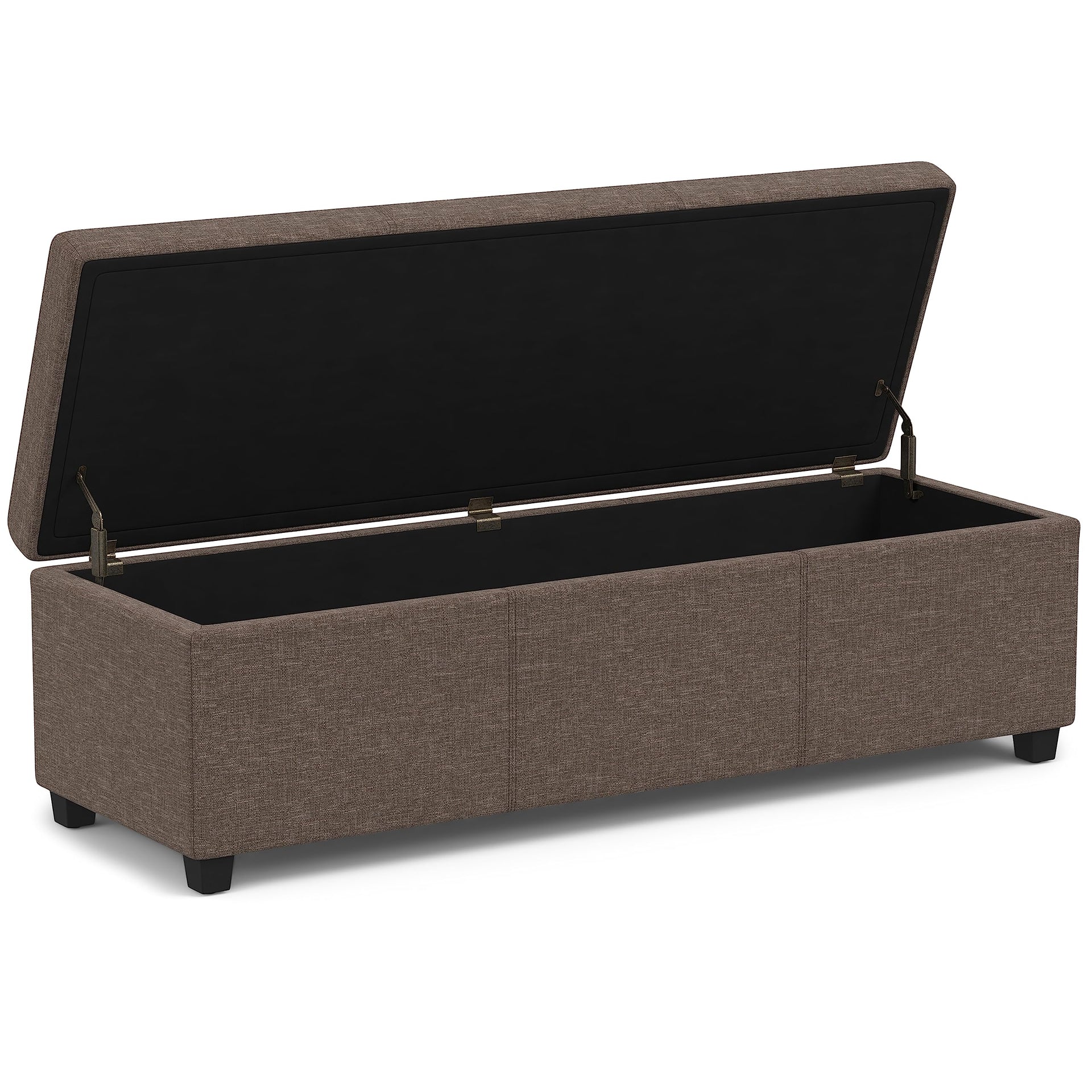 Avalon 54" Wide Linen Look Fabric Storage Ottoman in Fawn Brown
