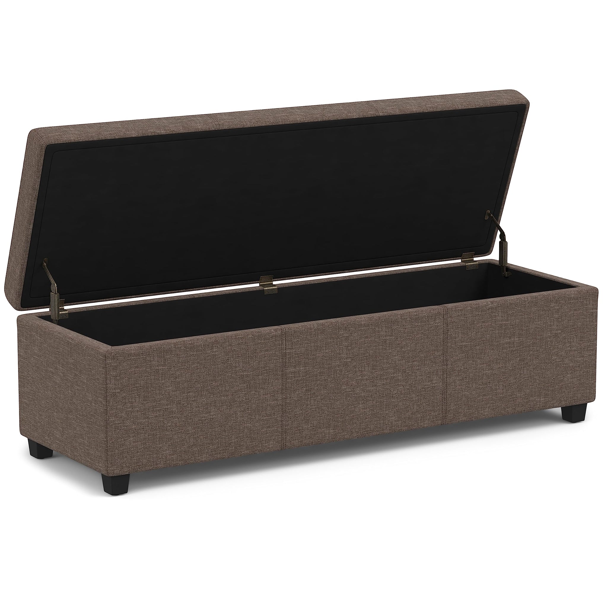 Avalon 54" Wide Linen Look Fabric Storage Ottoman in Fawn Brown