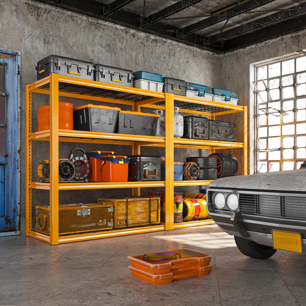 40" W Yellow Garage Shelving with Double (3 Count)