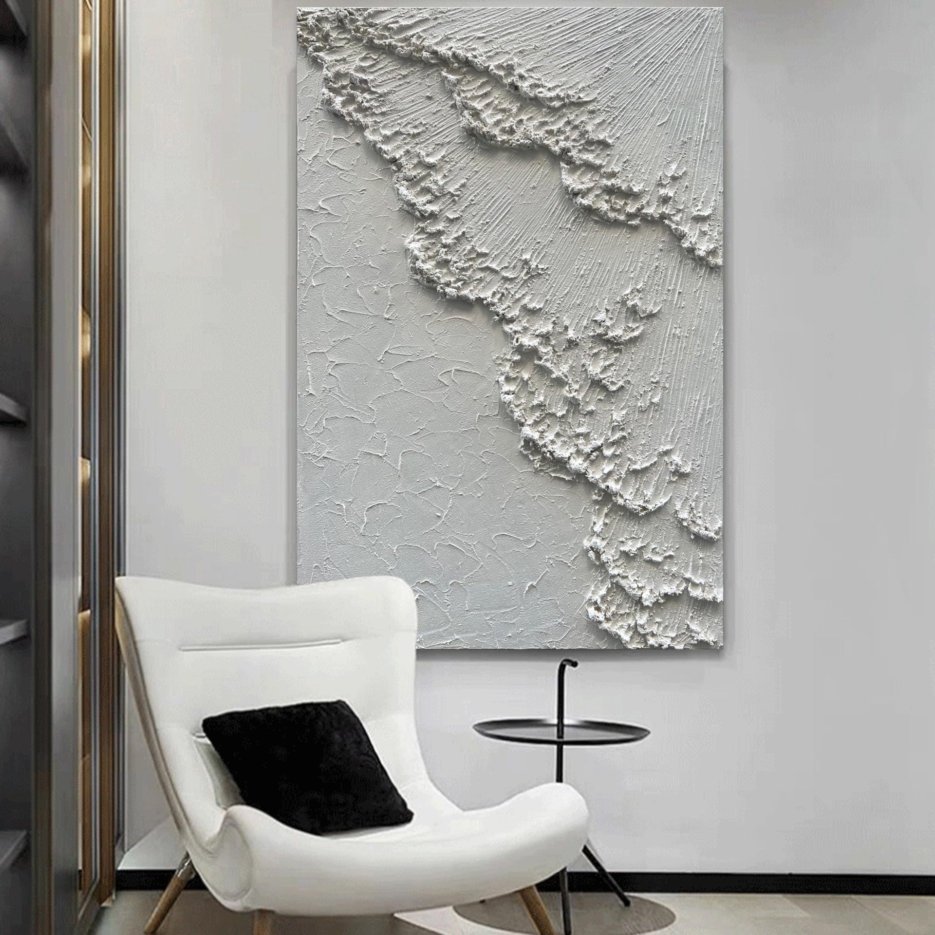 Art 45x30 inches Large White Thick Texture Abstract Oil Painting Hand