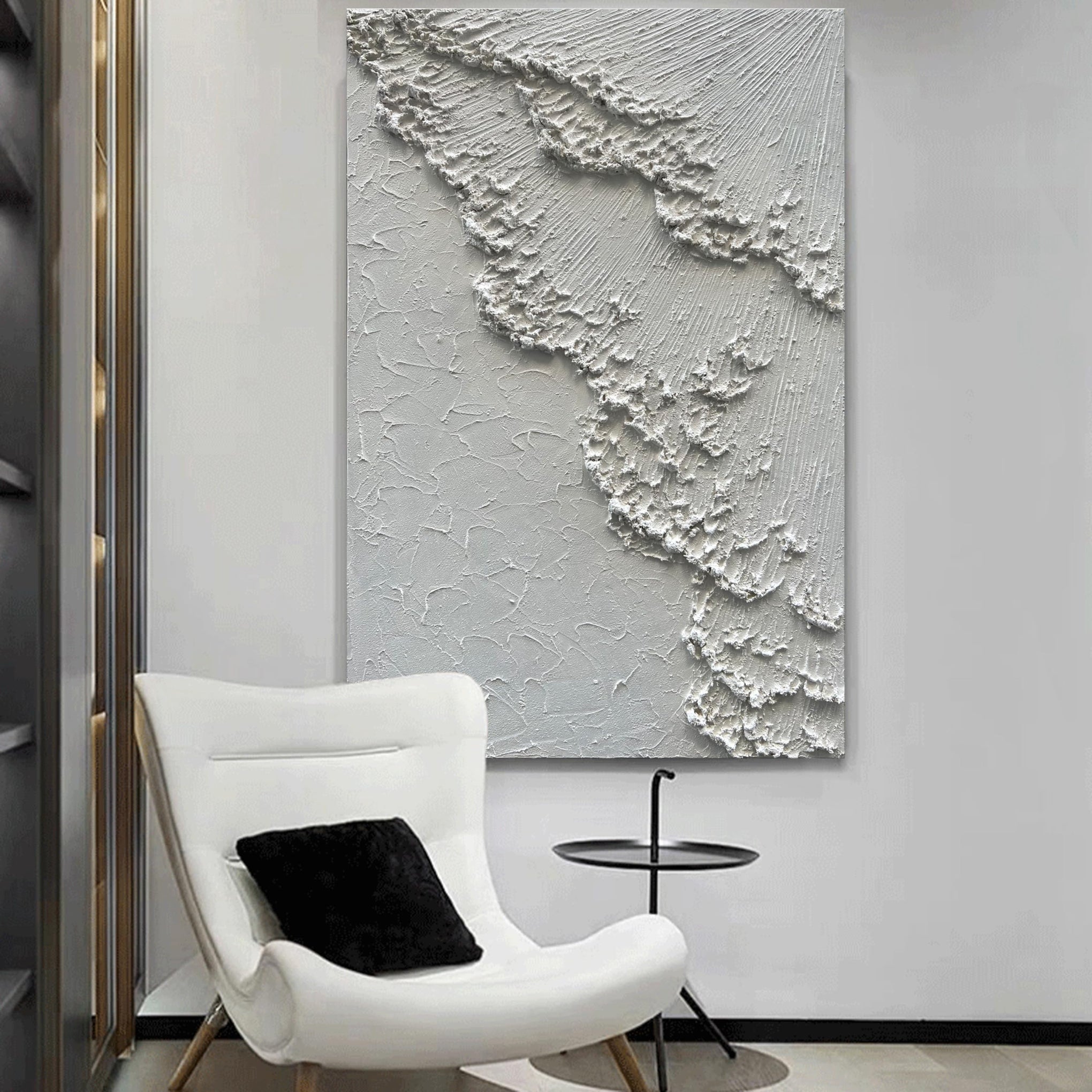 Art 45x30 inches Large White Thick Texture Abstract Oil Painting Hand