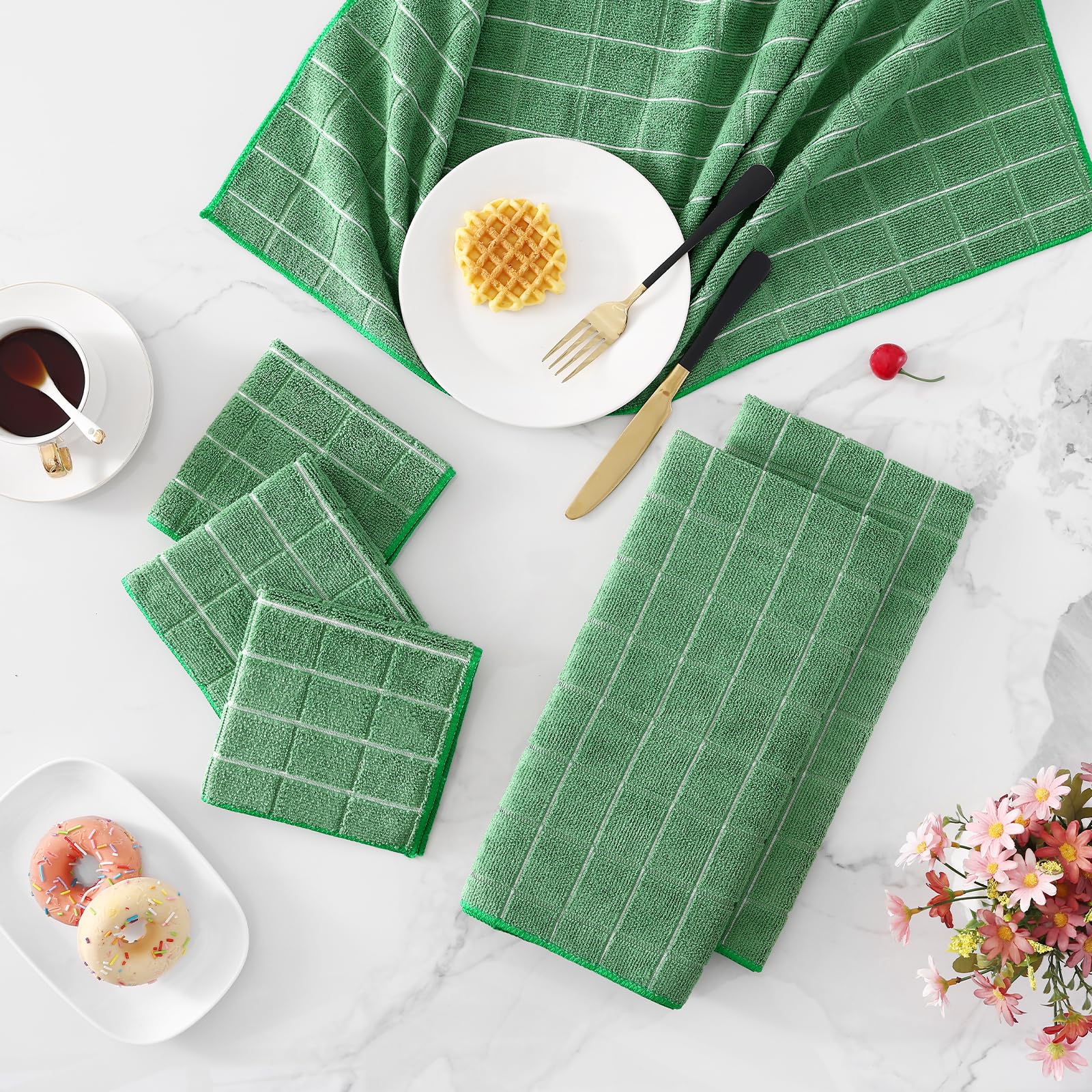 Microfiber Kitchen Towels and Dishcloths Sets (12 Count)