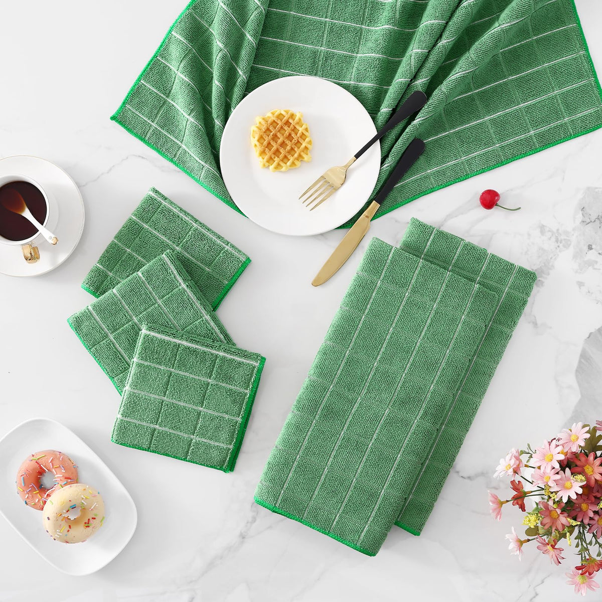 Microfiber Kitchen Towels and Dishcloths Sets (20 Count)