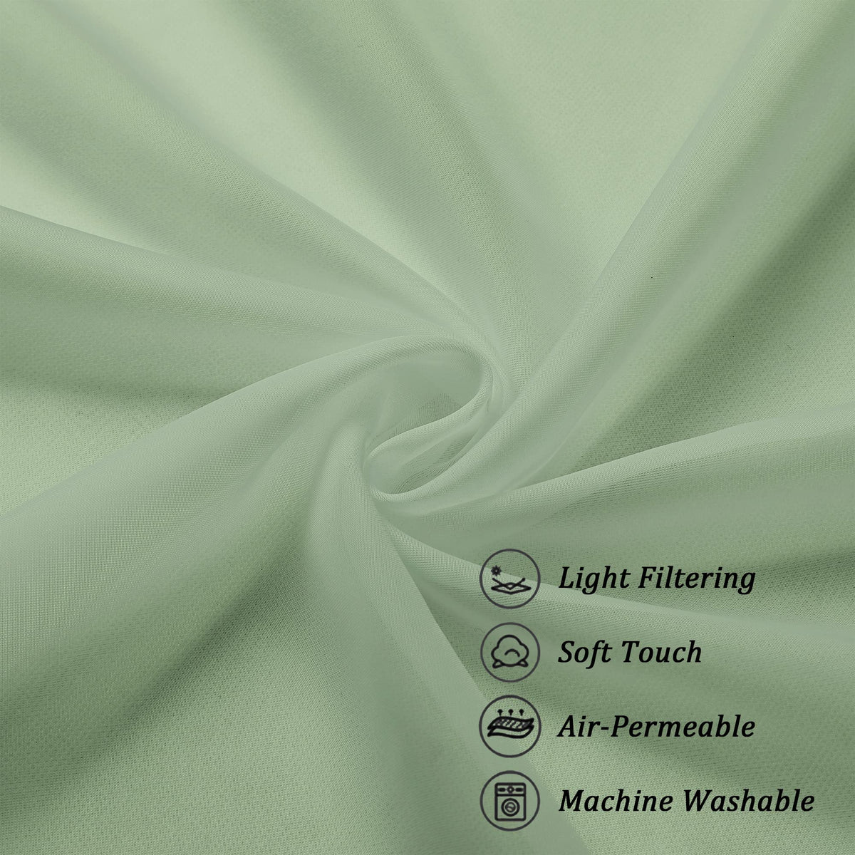 Sage Green Sheer Scarf Valances for Windows 216 Inch Extra Long (2 Count)