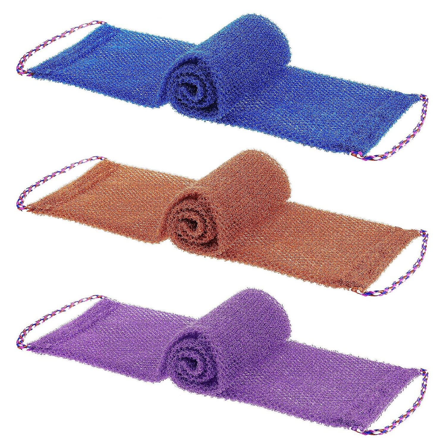 3 Pieces African Net Sponge with Handles Long African Exfoliating Net Washcloth Bath Sponge Net Cloth Wash Net Body Back Scrubber for Shower Loofah (3 Count)