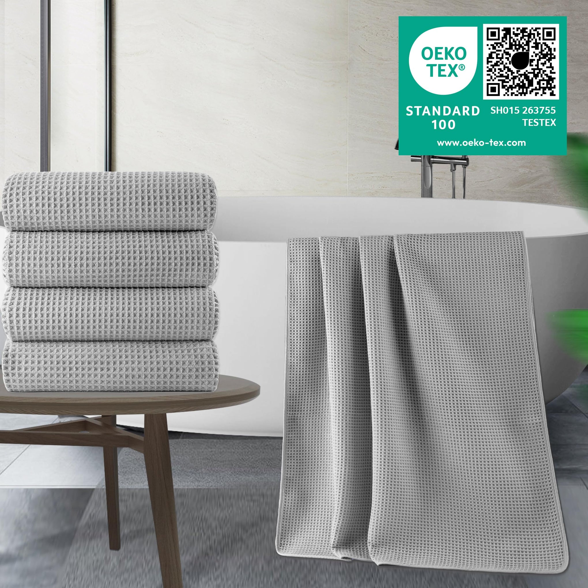 430 GSM Poly Blend Microfiber Quick Dry Waffle Bath Towel (4 Count)