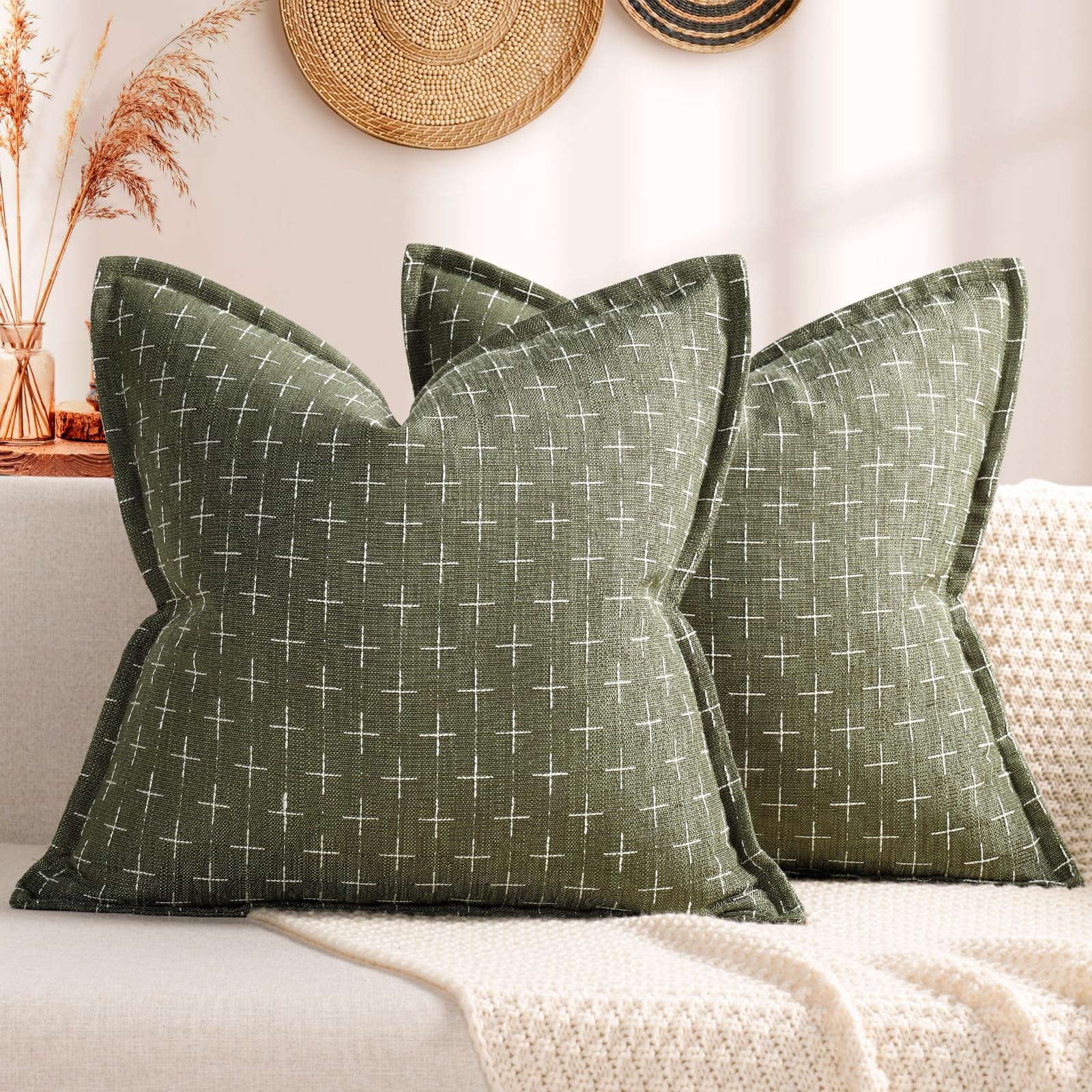 Pillow Covers 18x18 Set of 2 Soft Polyester Textured Pillow Covers with Stylish Flange Edge Cozy Farmhouse Throw Pillows for Couch Bed Sofa Living Room (2 Count)