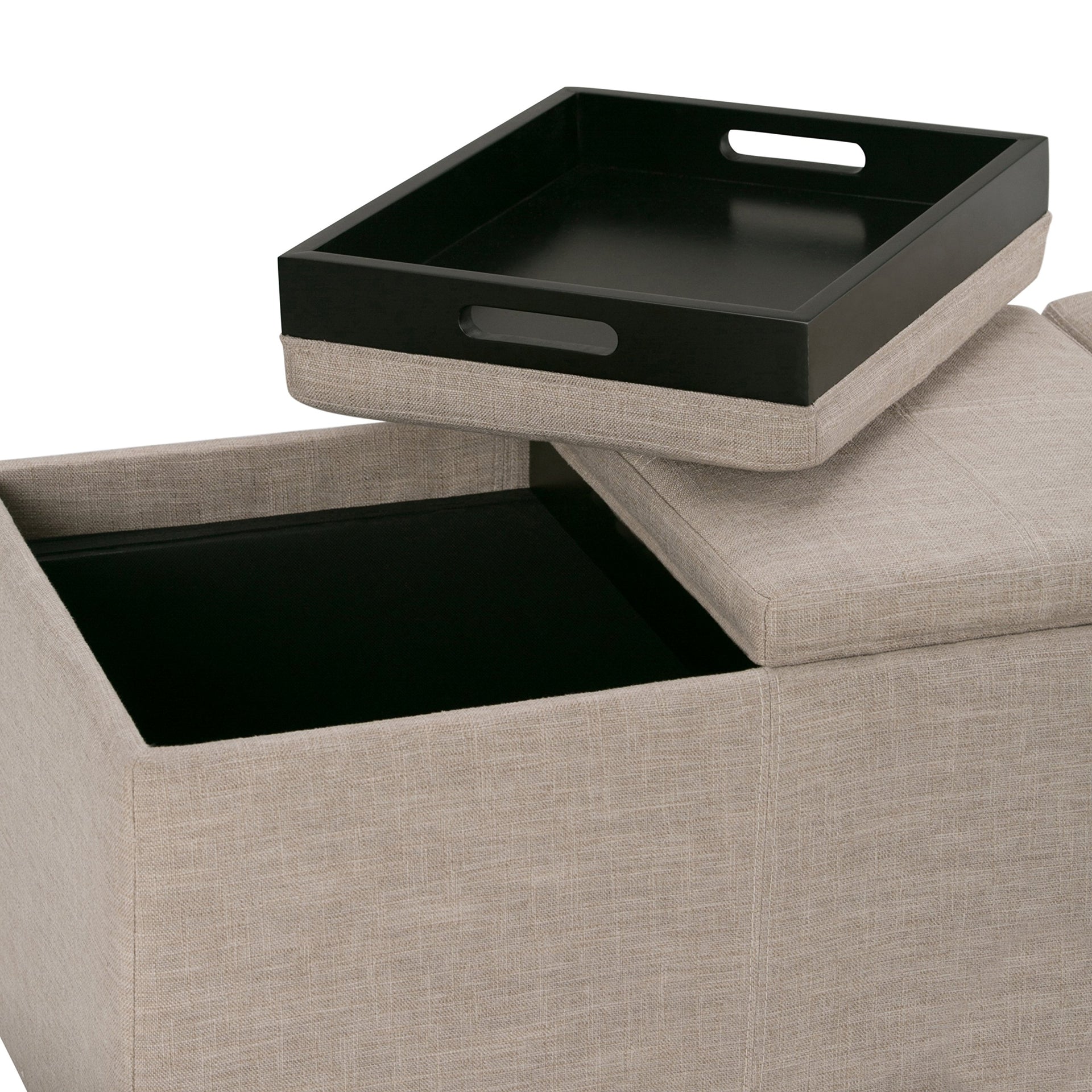 Avalon 42" Wide Linen Look Fabric Storage Ottoman in Natural