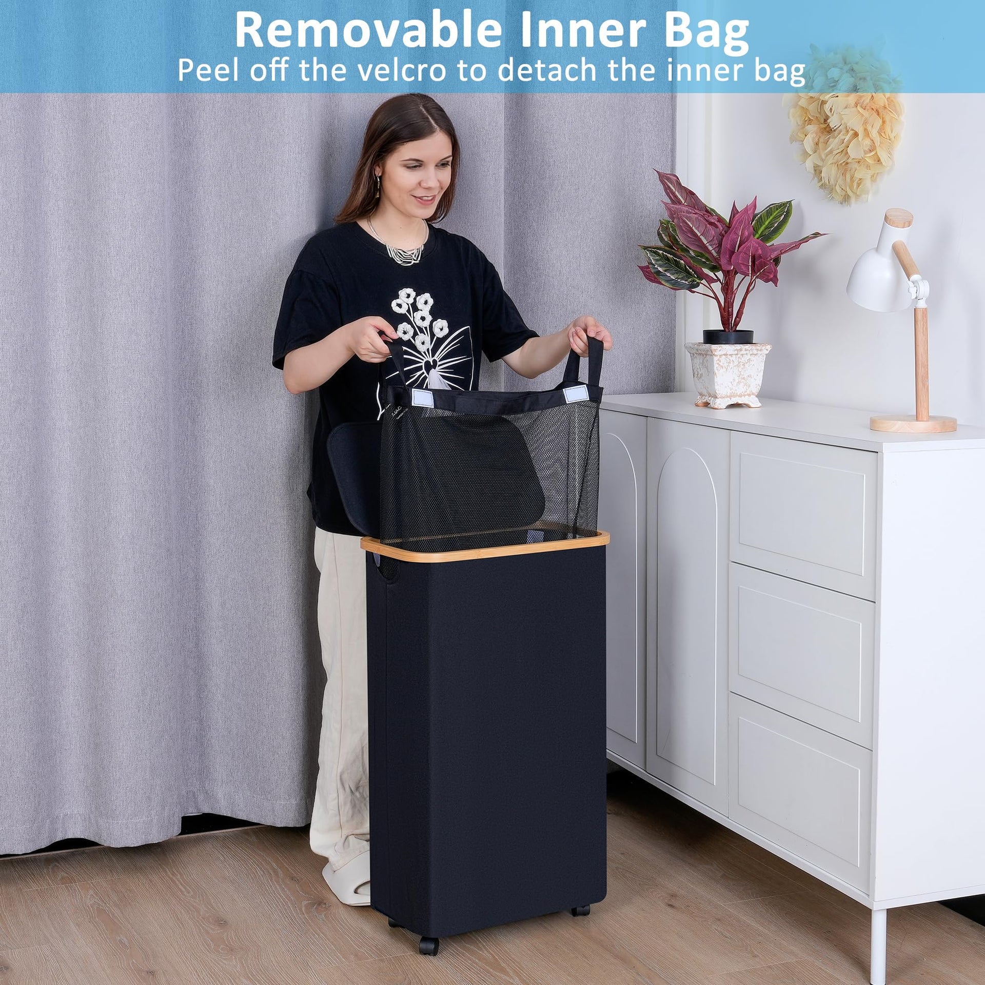 Slim Laundry Basket with Wheels