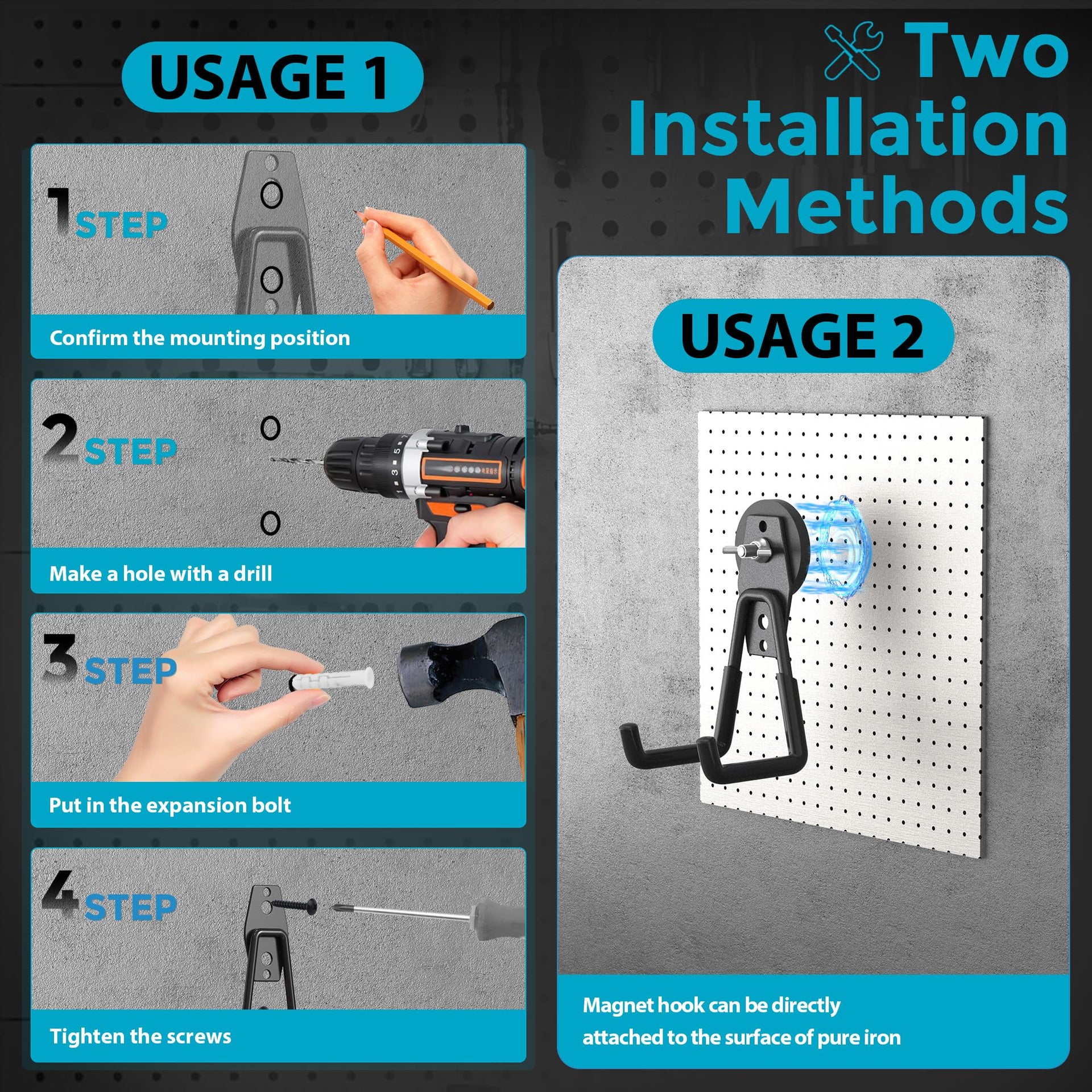 Large Strong Magnetic Hooks Heavy Duty Garage Big Magnet Hooks Extra Strength Magnetic Utility Storage Hook Hanger with Anti Slip Coating for Garden Indoor Outdoor Hanging Tools Black 2 Pack (2 Count)