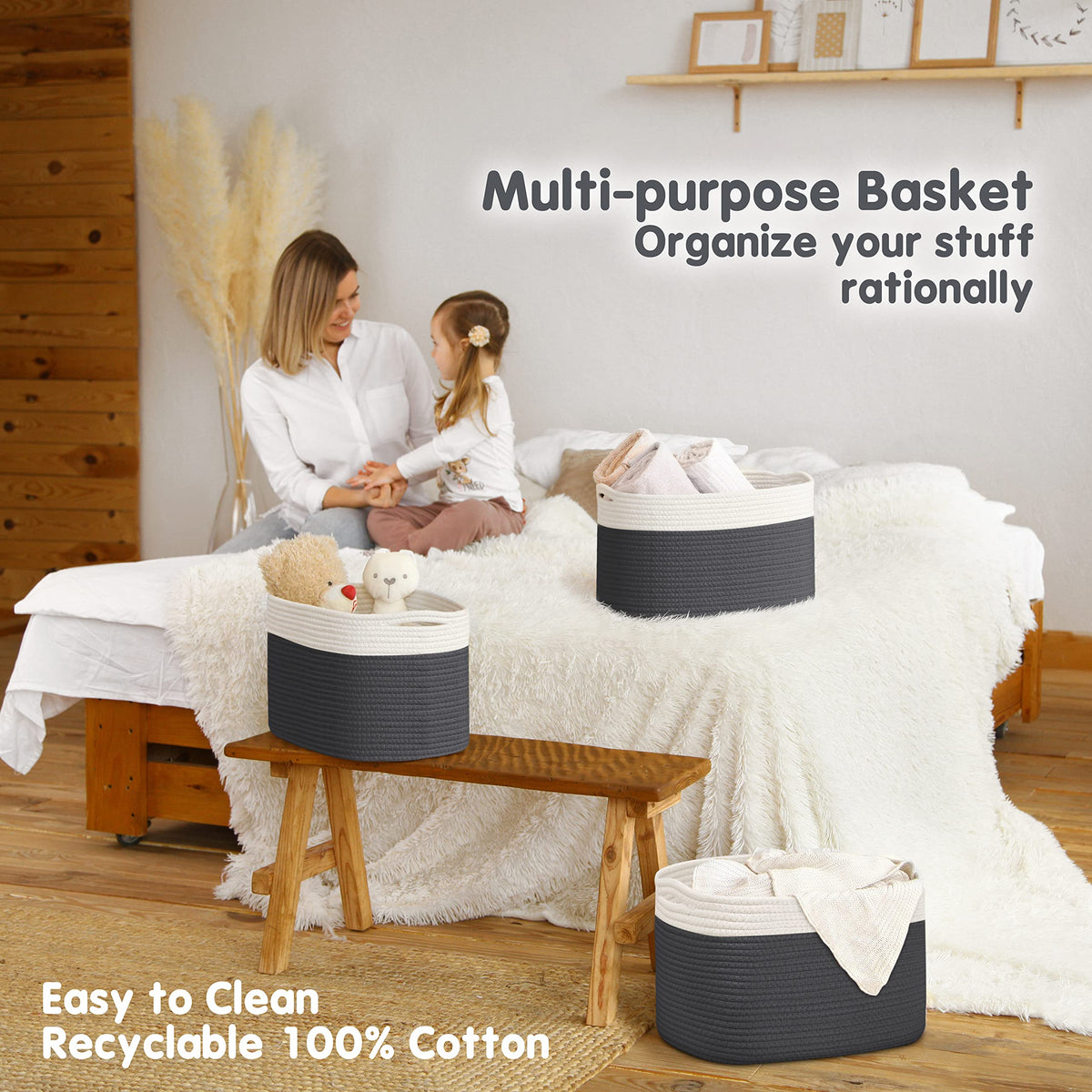 Cotton Rope Baskets for Organizing (3 Count)