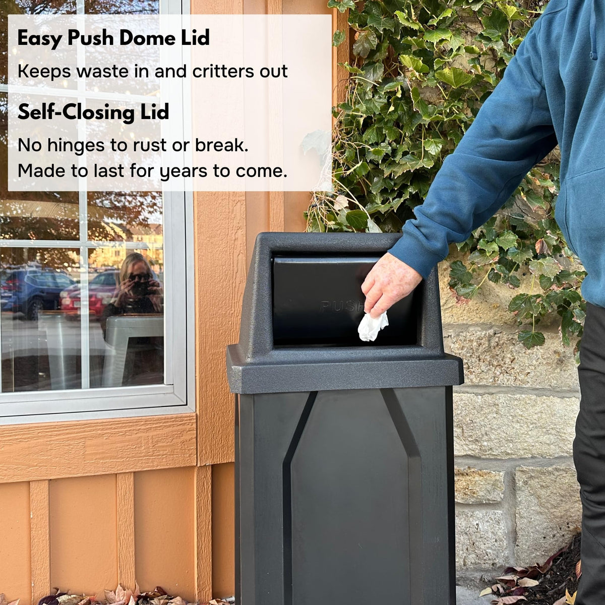 Campus Collection 32 Gallon Plastic Commercial Garbage Can with Push Lid