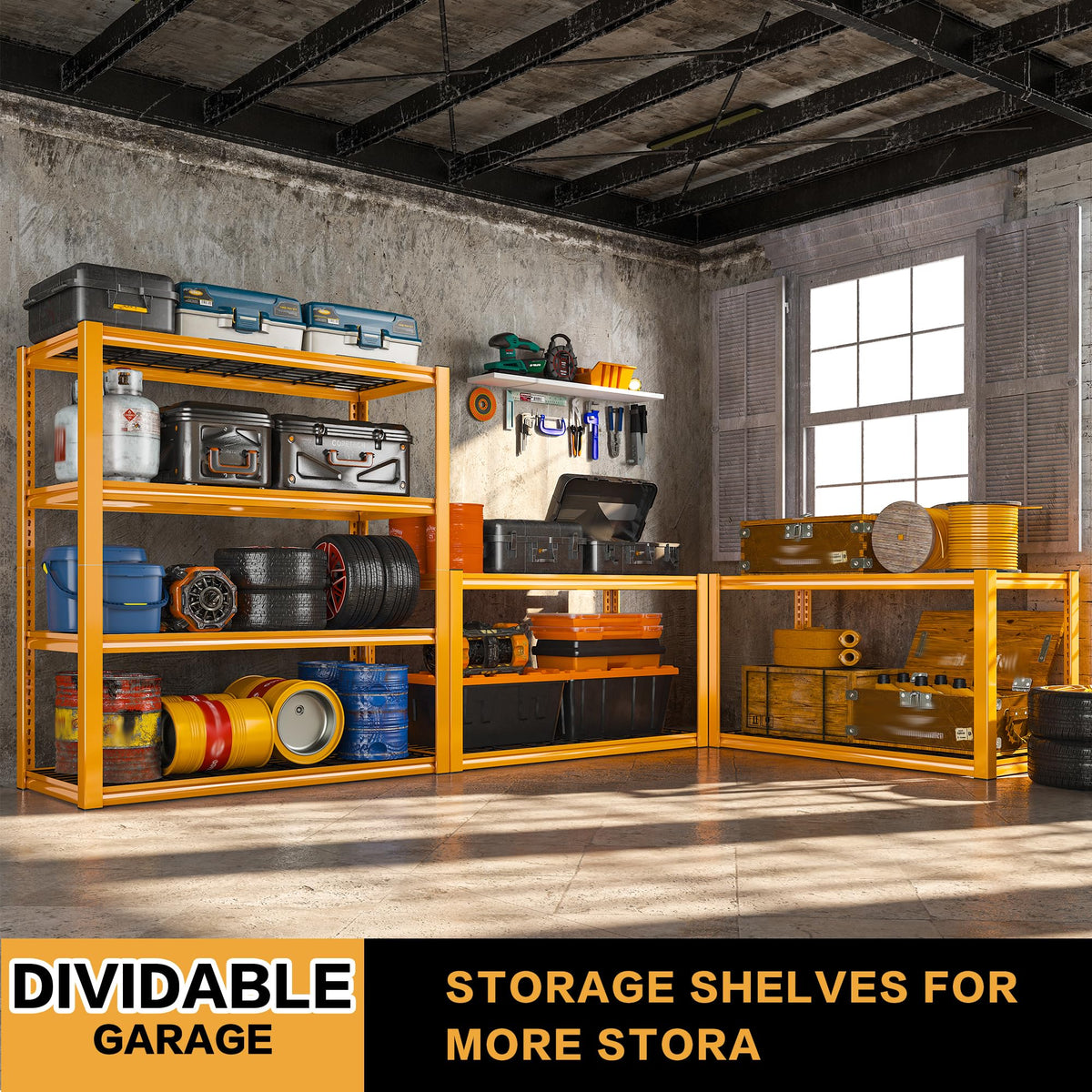 40" W Yellow Garage Shelving with Double
