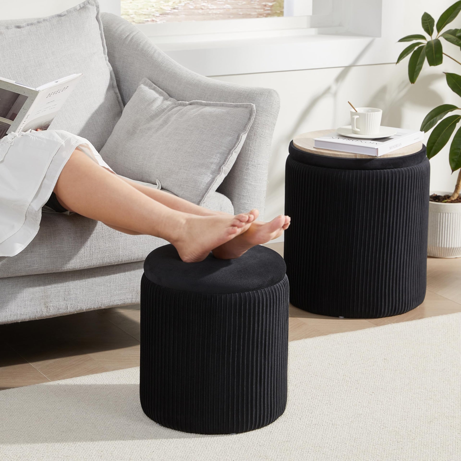 Round Ottoman with Storage Set of 2