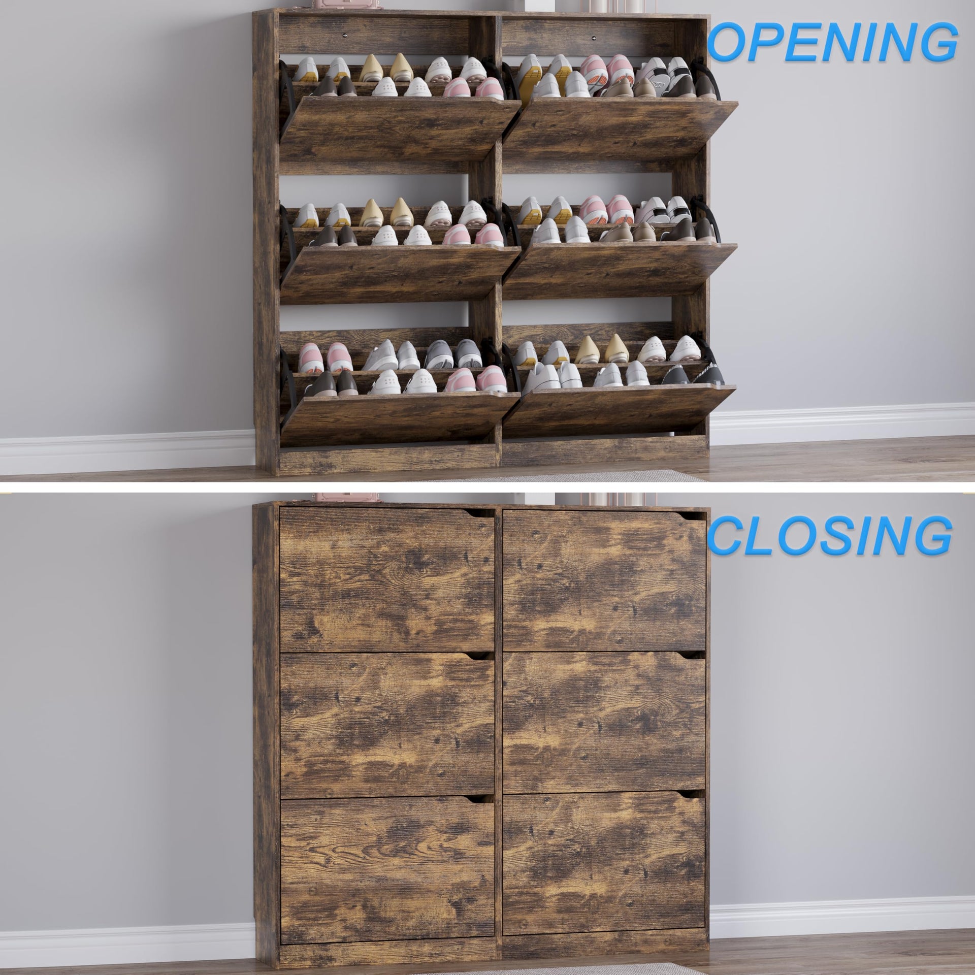 Shoe Cabinet with 6 Flip Drawers