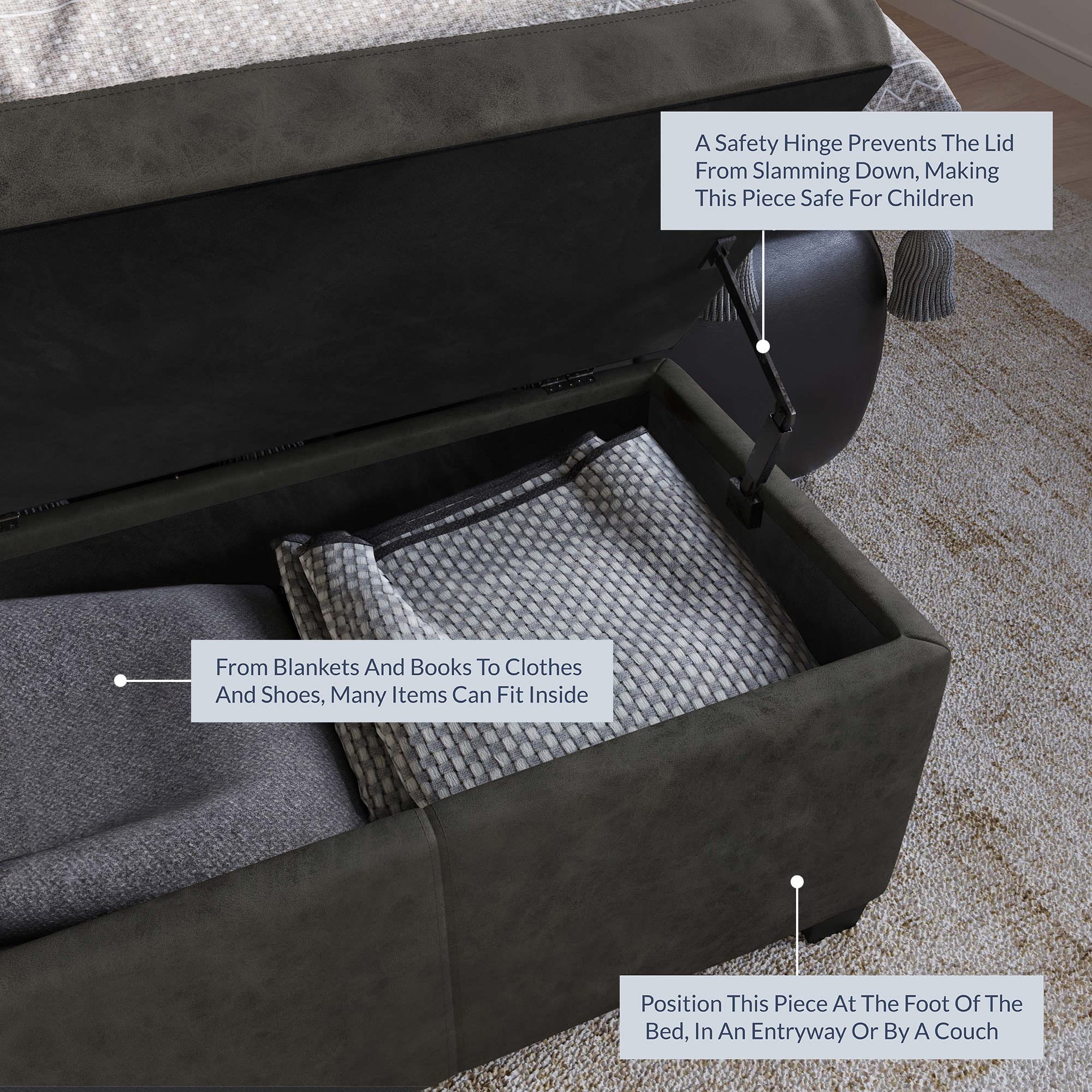 Faux Leather Storage Ottoman