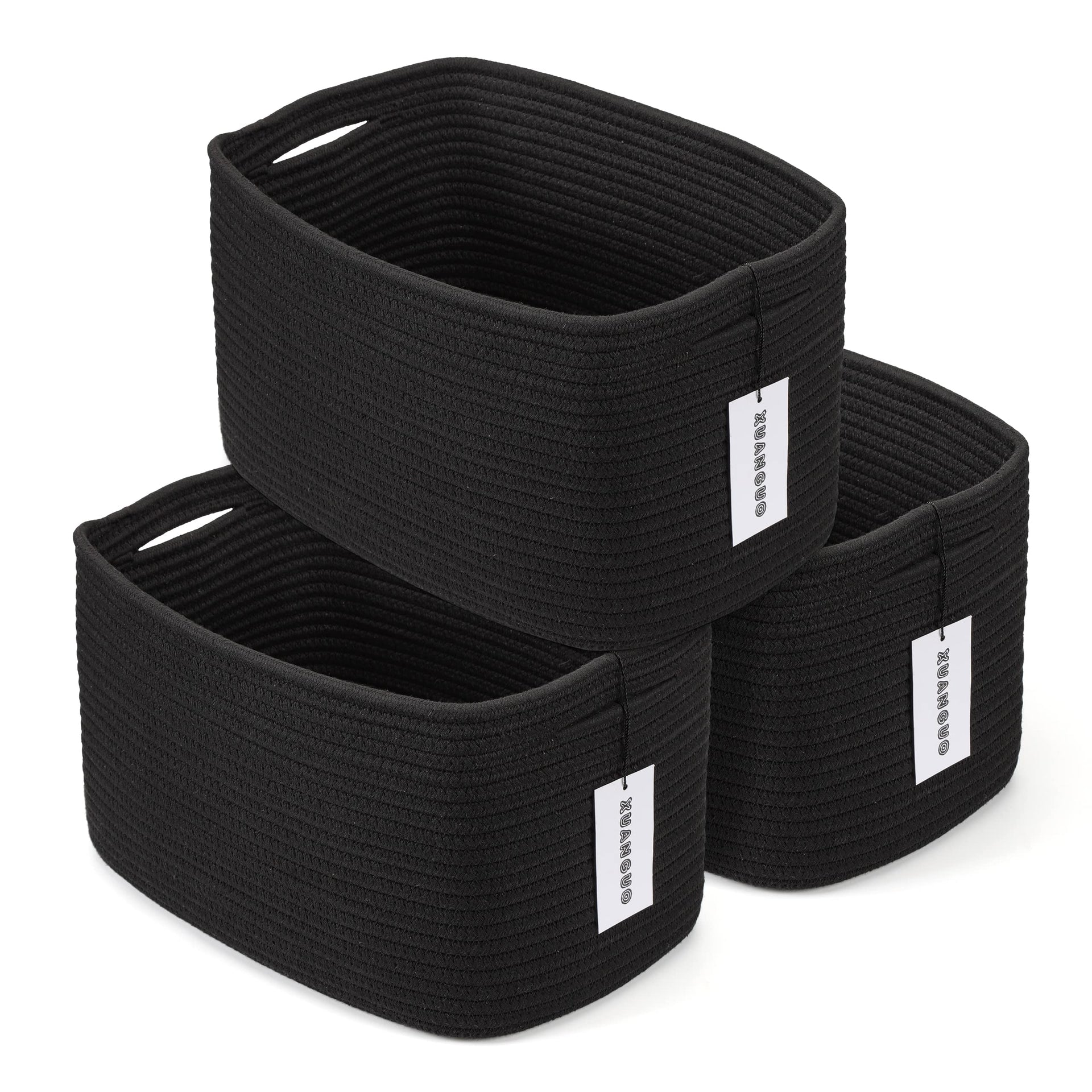Woven Cotton Rope Storage Baskets 15x10x9.3" 3 Pack Black