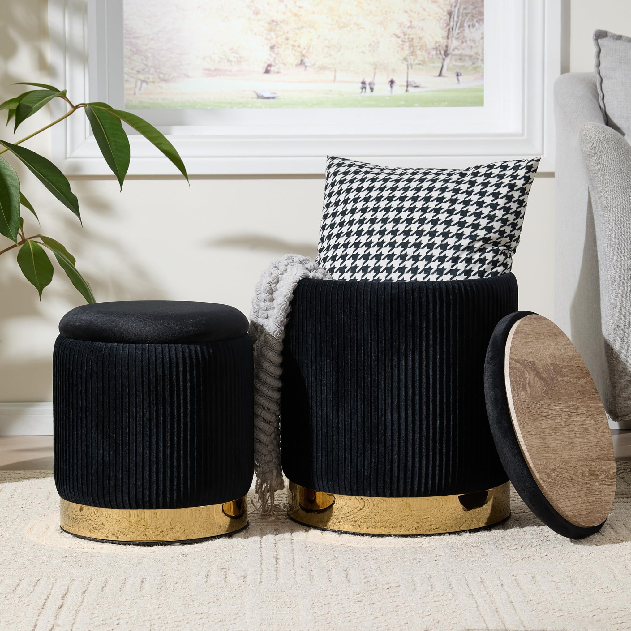 Round Ottoman with Storage Set of 2 (2 Count)