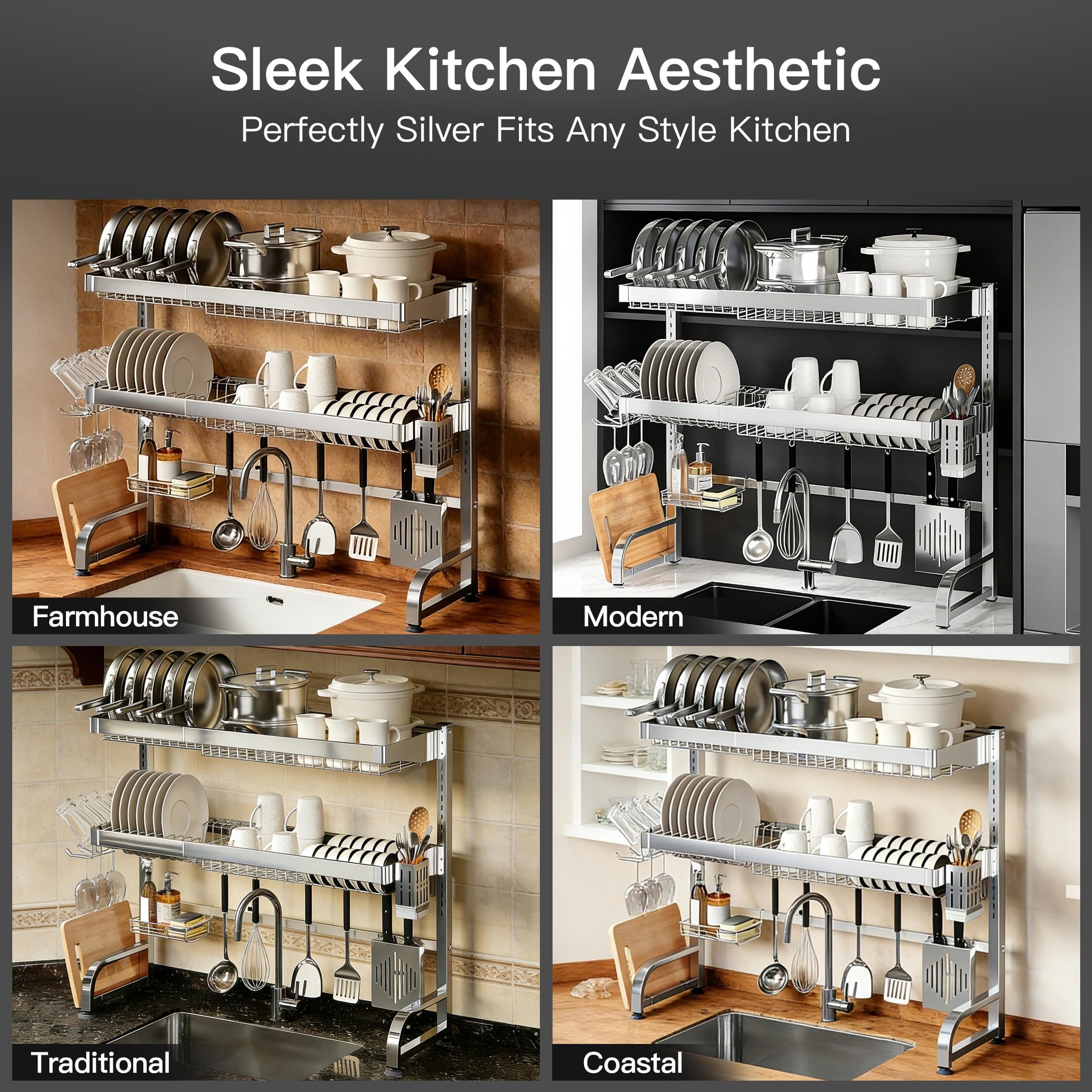 3 Tier Extra Large Stainless Steel Over The Sink Dish Drying Rack