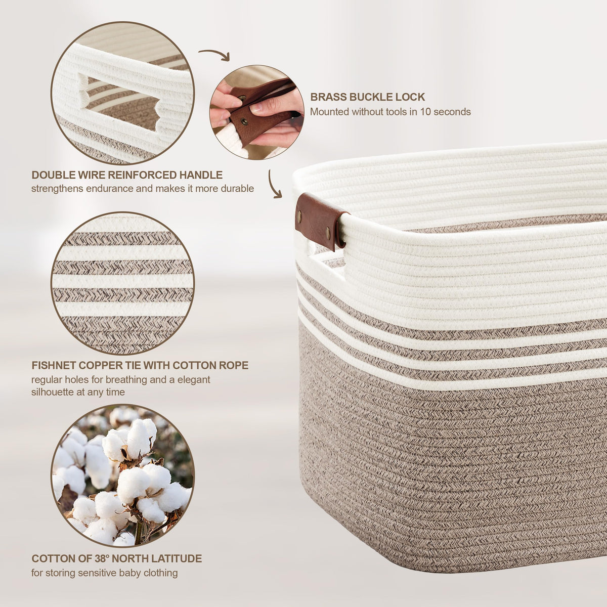 60L Woven Laundry Basket Hamper with Leather Handles - ModHome Supplies