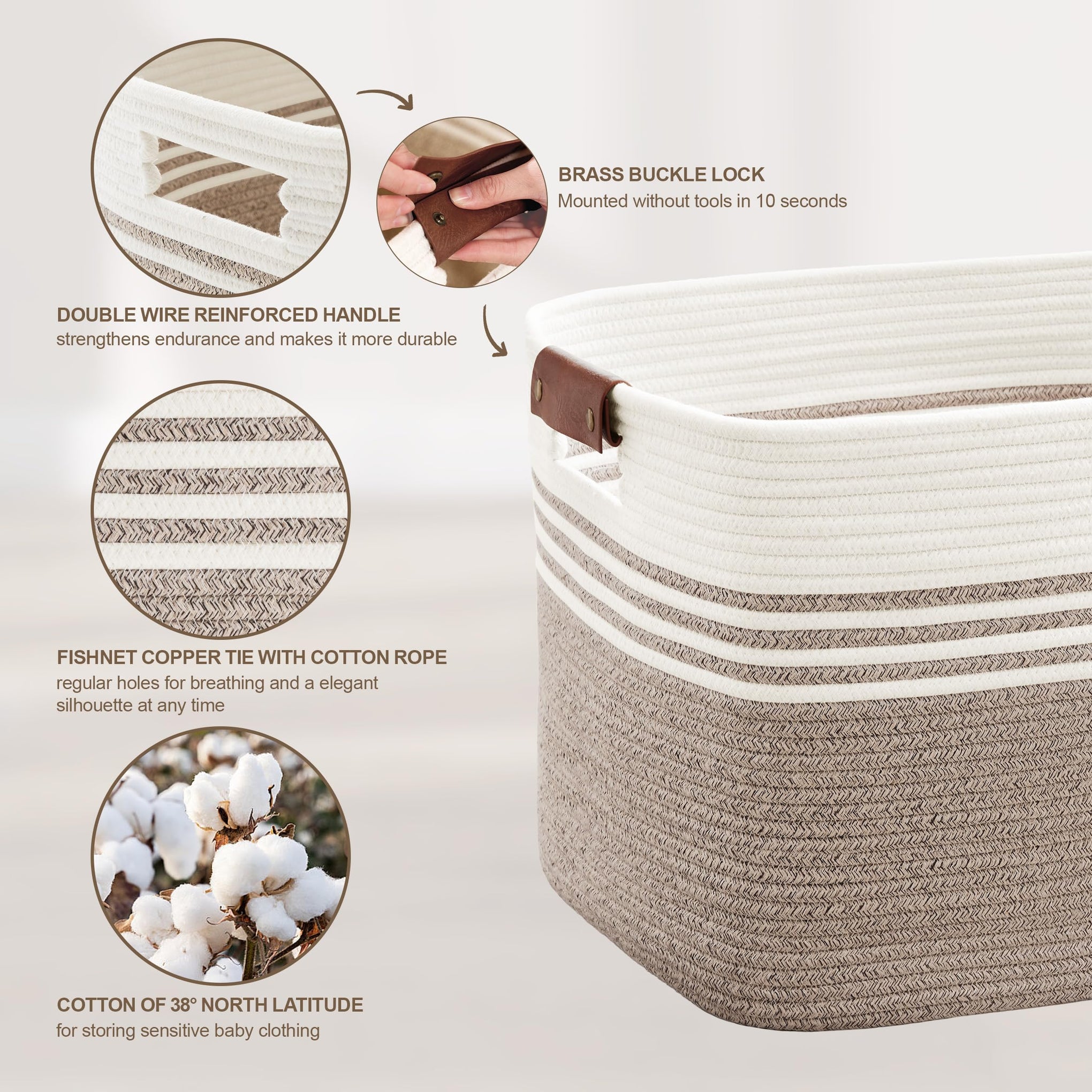 60L Woven Laundry Basket Hamper with Leather Handles - ModHome Supplies