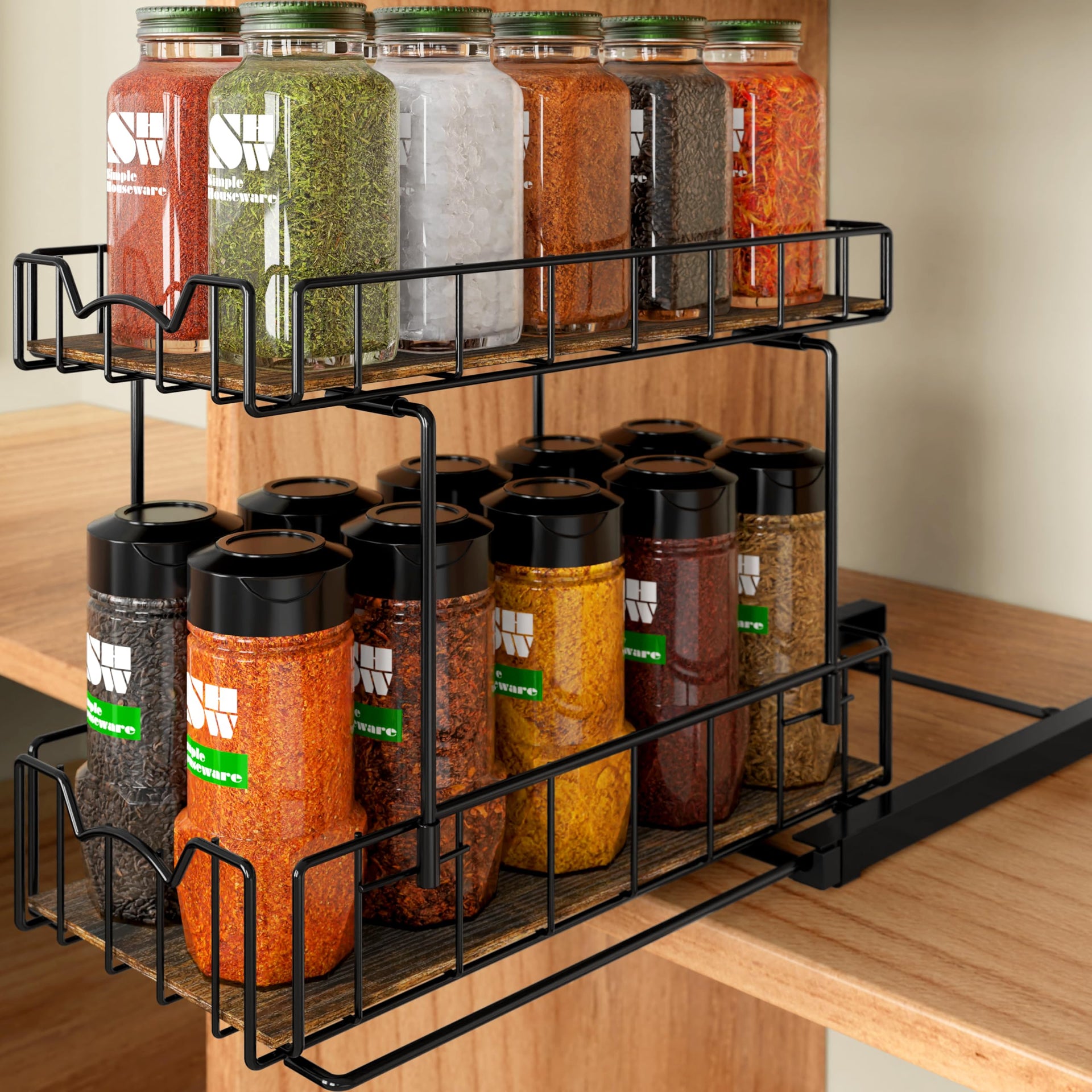 2 Tier Spice Rack Slide Out Wire Basket Drawer