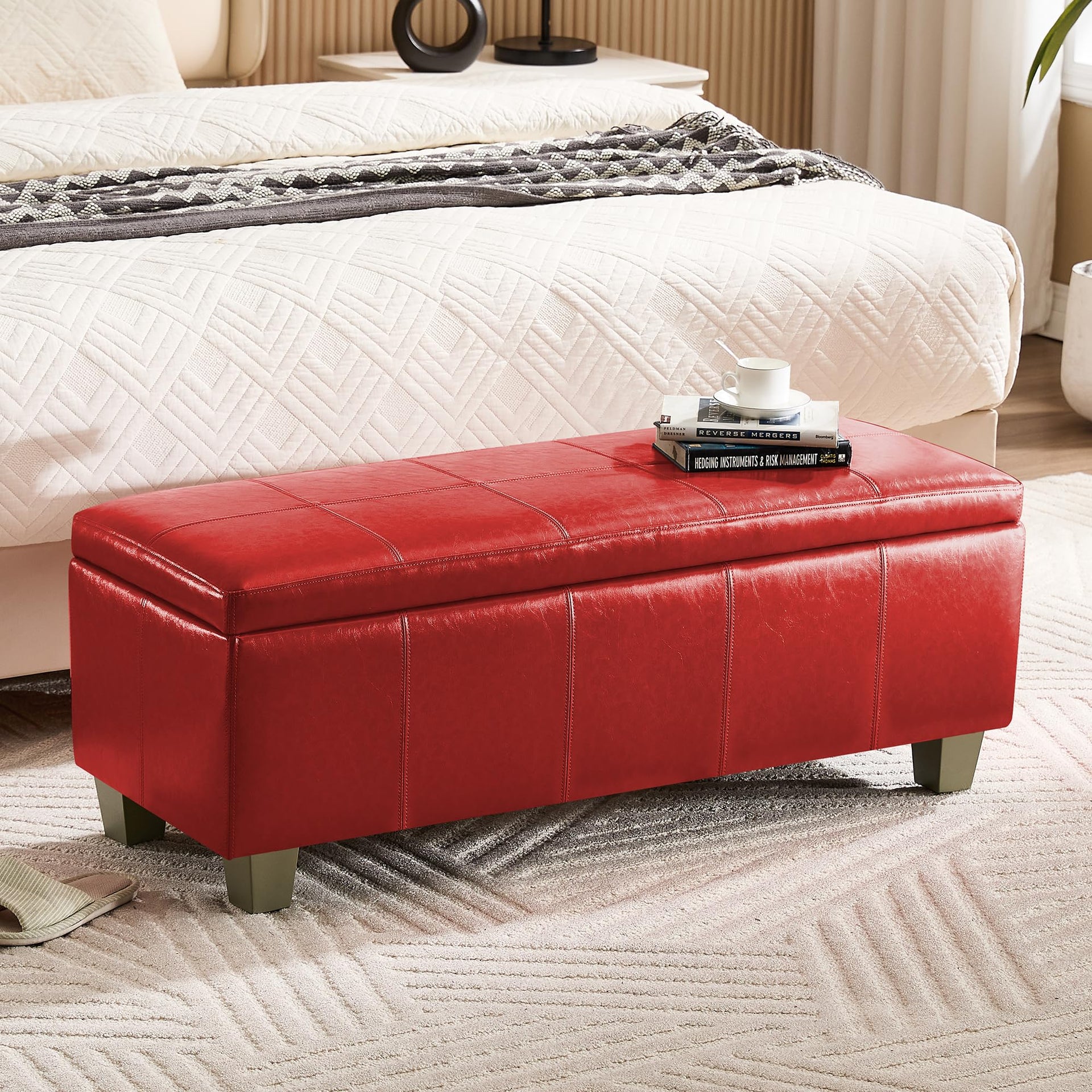 41" Faux Leather Storage Ottoman