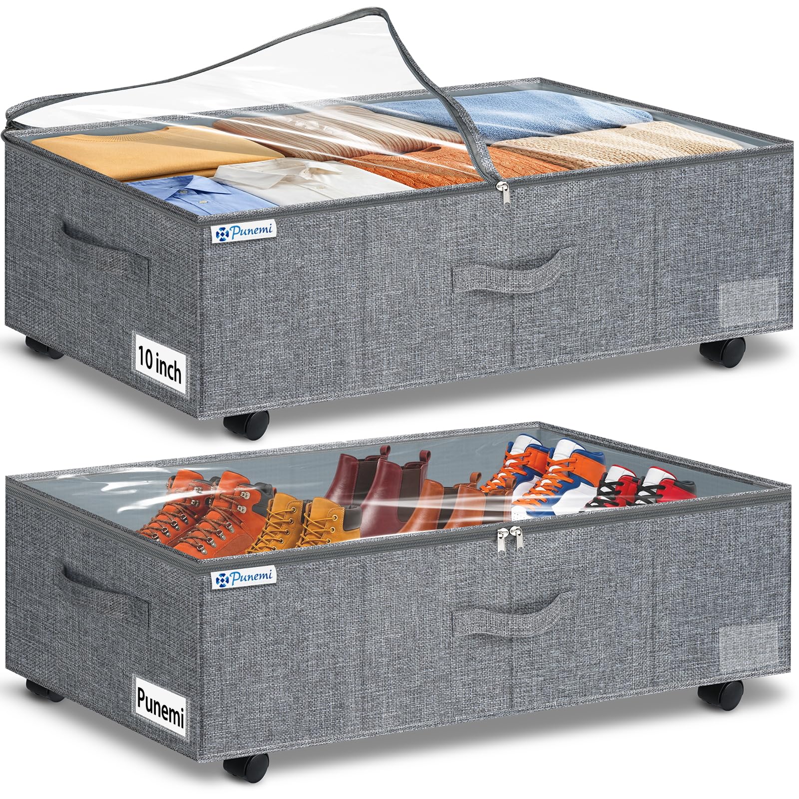 10 inch Tall Under Bed Storage Bins with Wheels (2 Count)