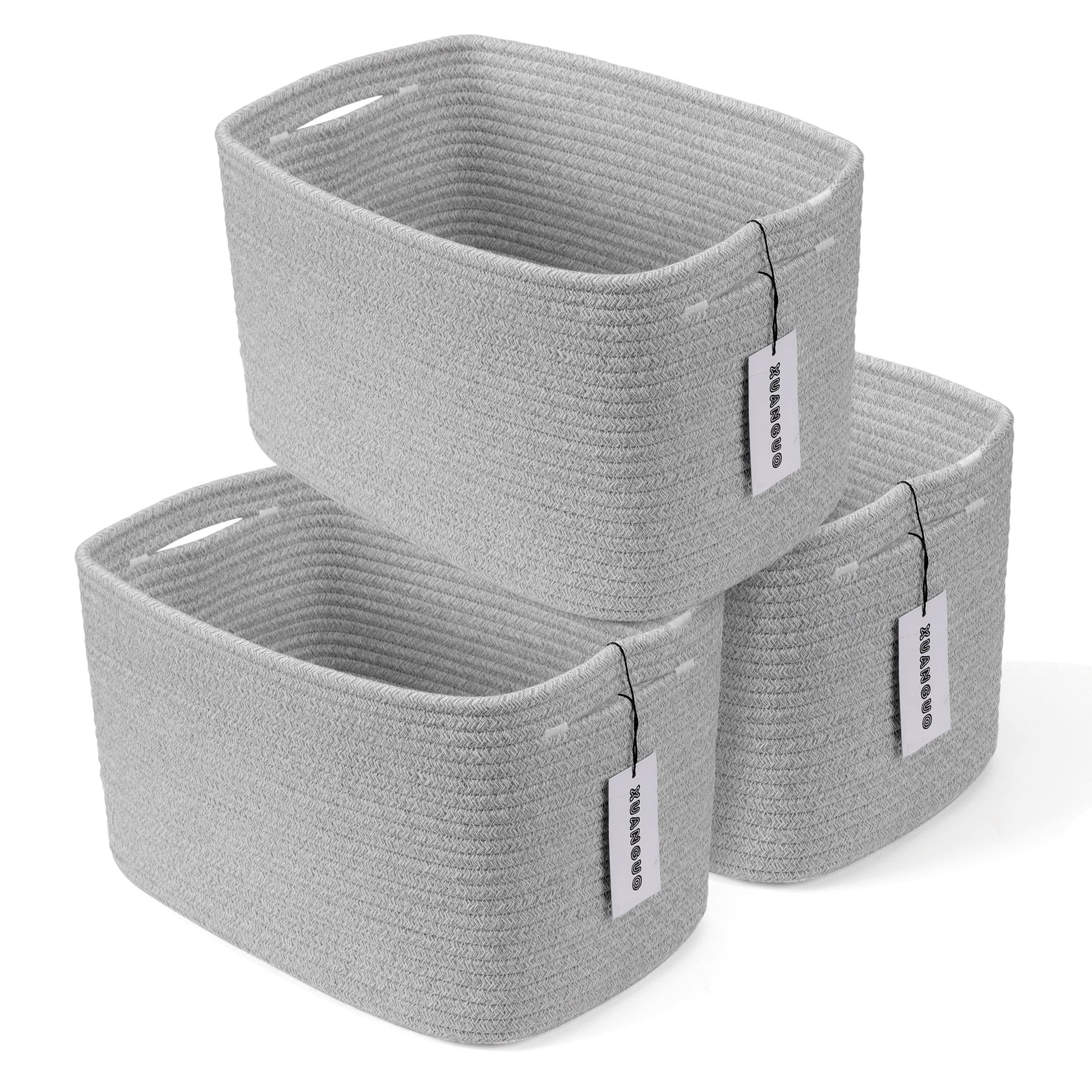 Woven Cotton Rope Storage Baskets 15x10x9.3" 3 Pack Grey