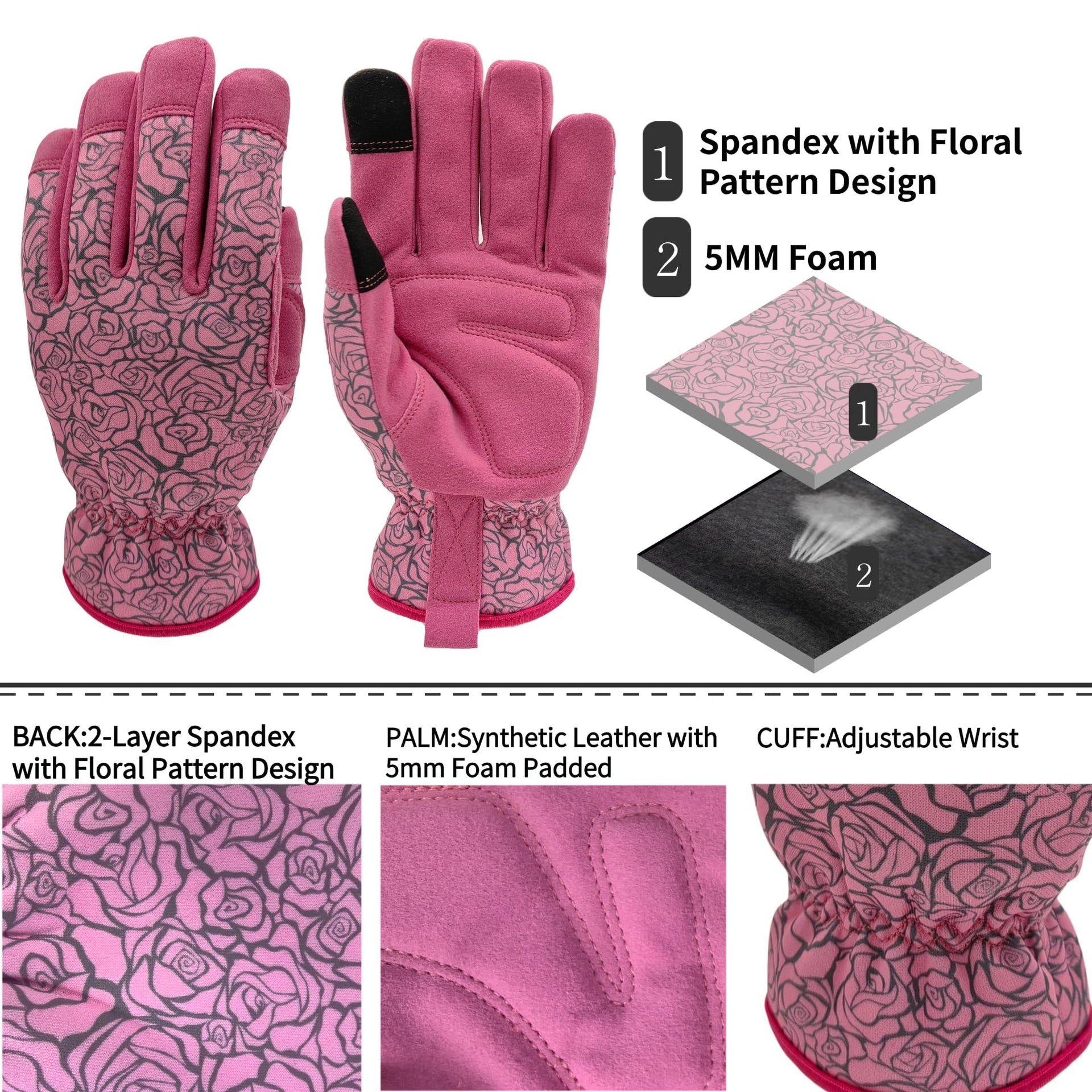 Gardening Gloves with Rose Floral Pattern