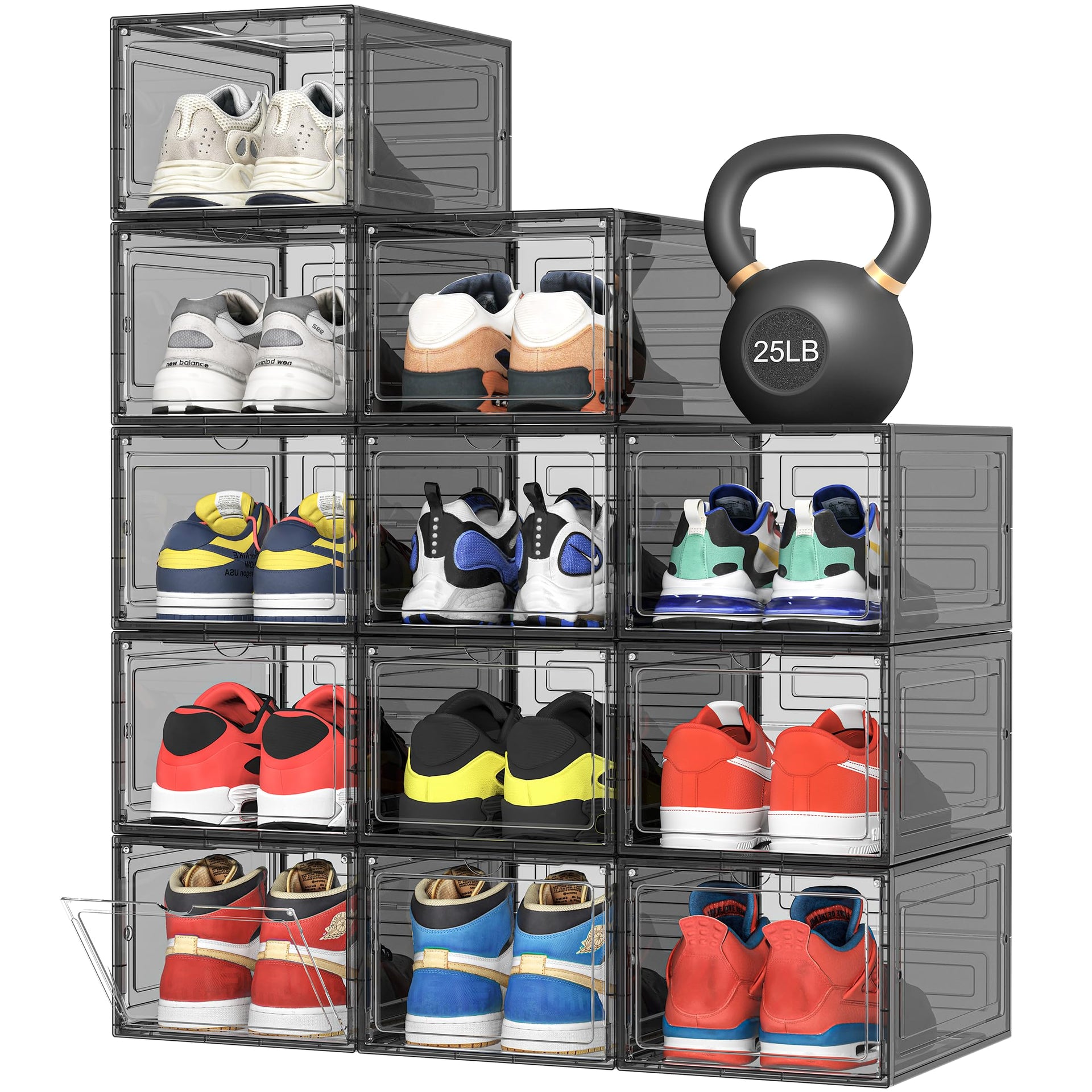 Upgraded Hard Shoe Storage Box 12 Pack XL Clear Shoe Organizer (12 Count)