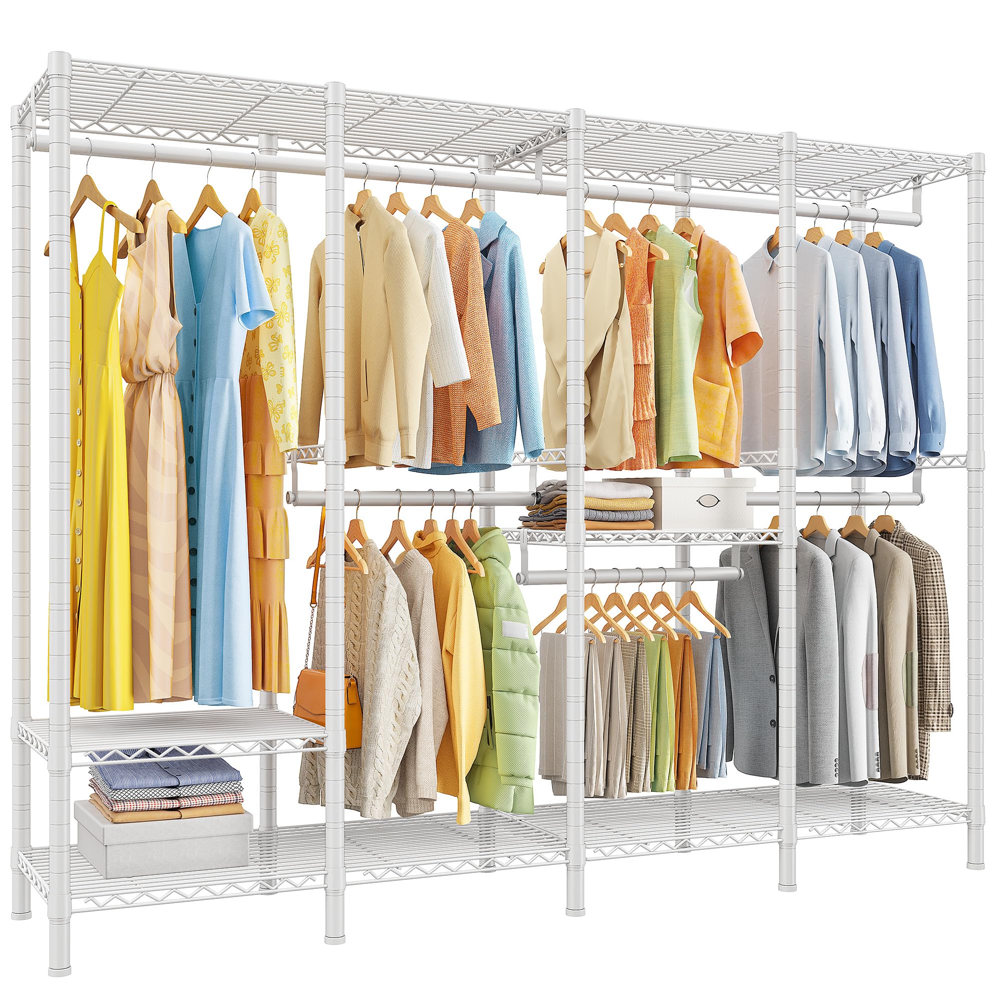 76.9" H Clothes Rack Heavy Duty Loads 1100 LBS Metal Clothing Racks for Hanging Clothes Adjustable Garment Rack White