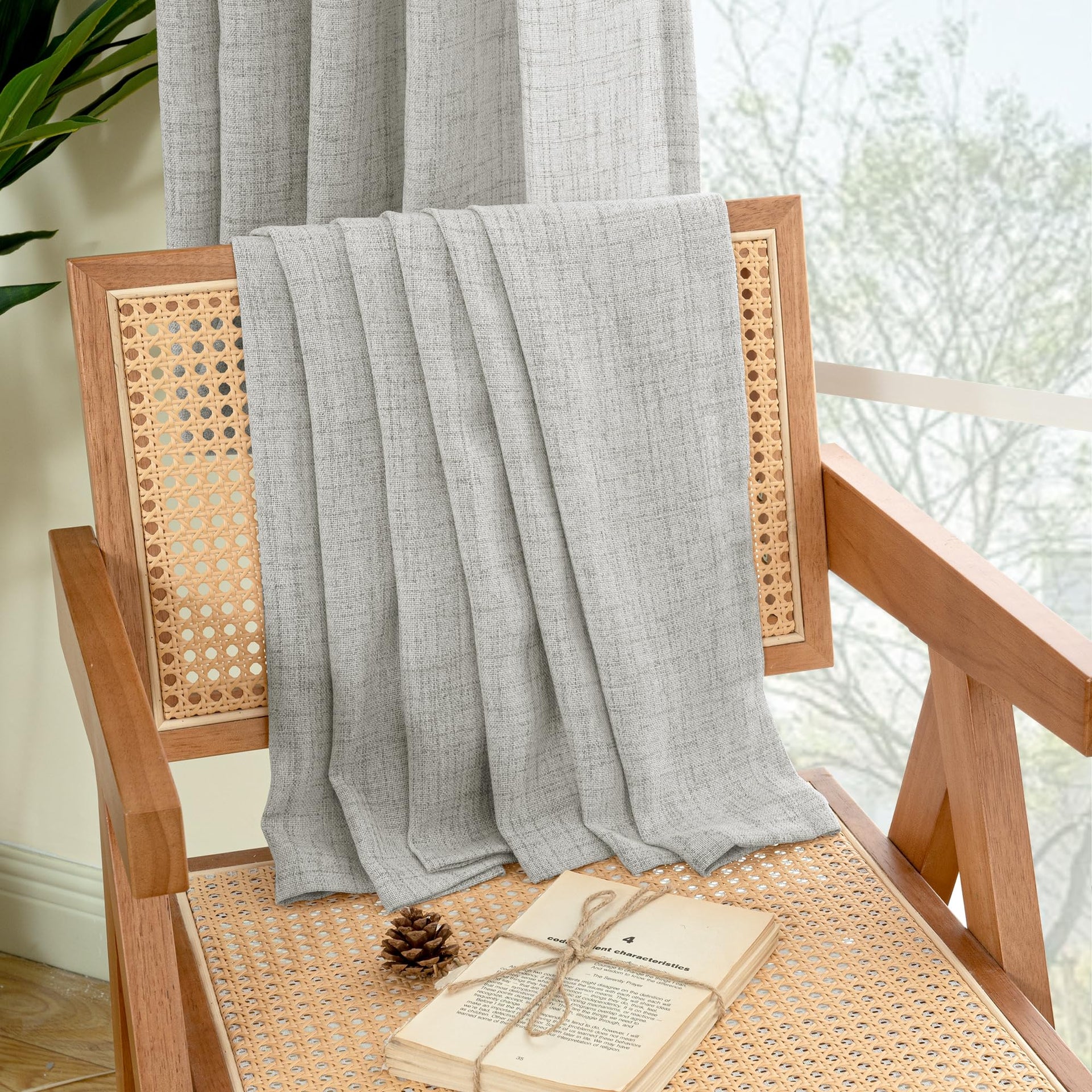 Light Grey Linen Curtains 90 Inch Long for Living Room Rod Pocket Floor Length Window Drapes Light Filtering for Bedroom Dining Privacy (2 Count)